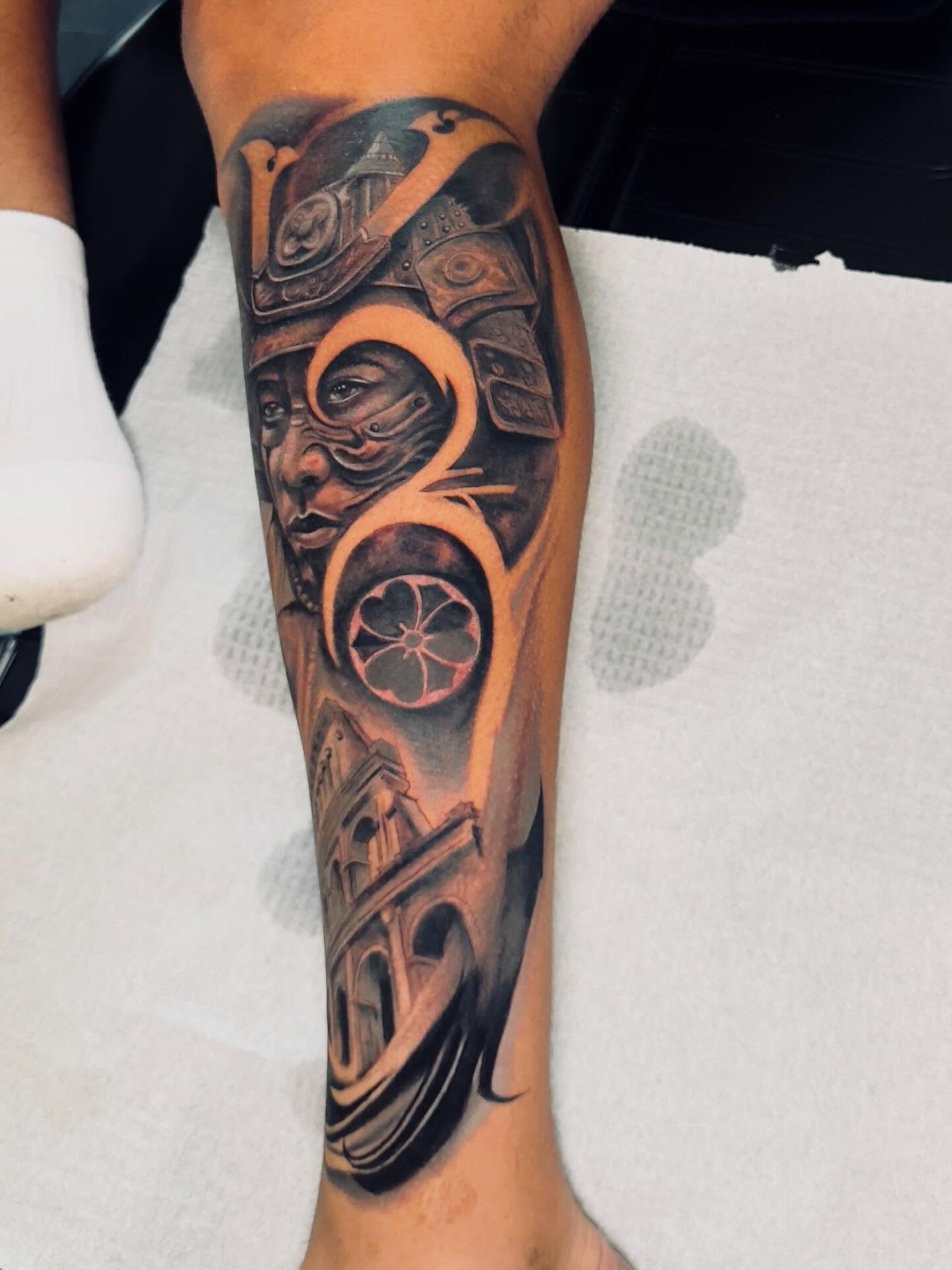 Ancient warrior realism tattoo on the forearm by Levi Tattoo Artist, Utah