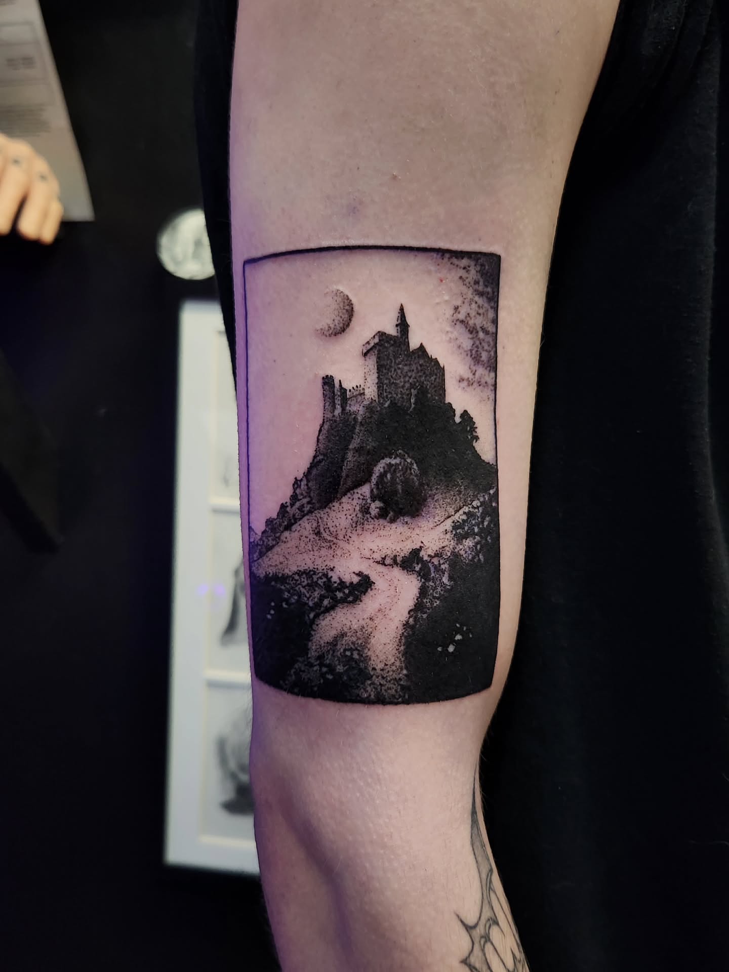 Tattoo by @stone_man720 — dotwork, black_and_grey