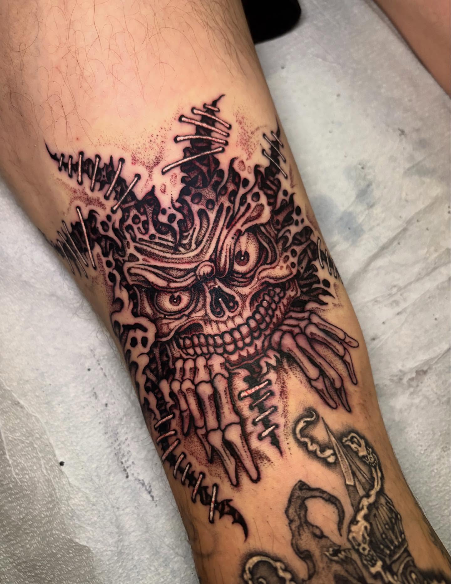 Tattoo by @fried_world — black_and_grey, dotwork