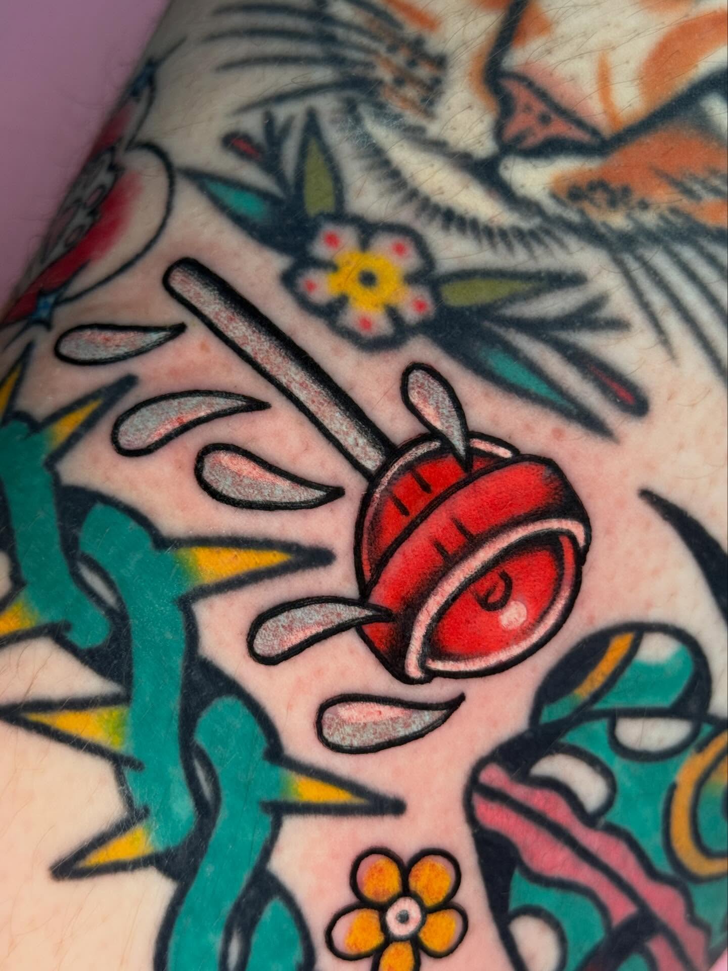 Bug American traditional tattoo on the forearm by Cassie O'Neal DeBord