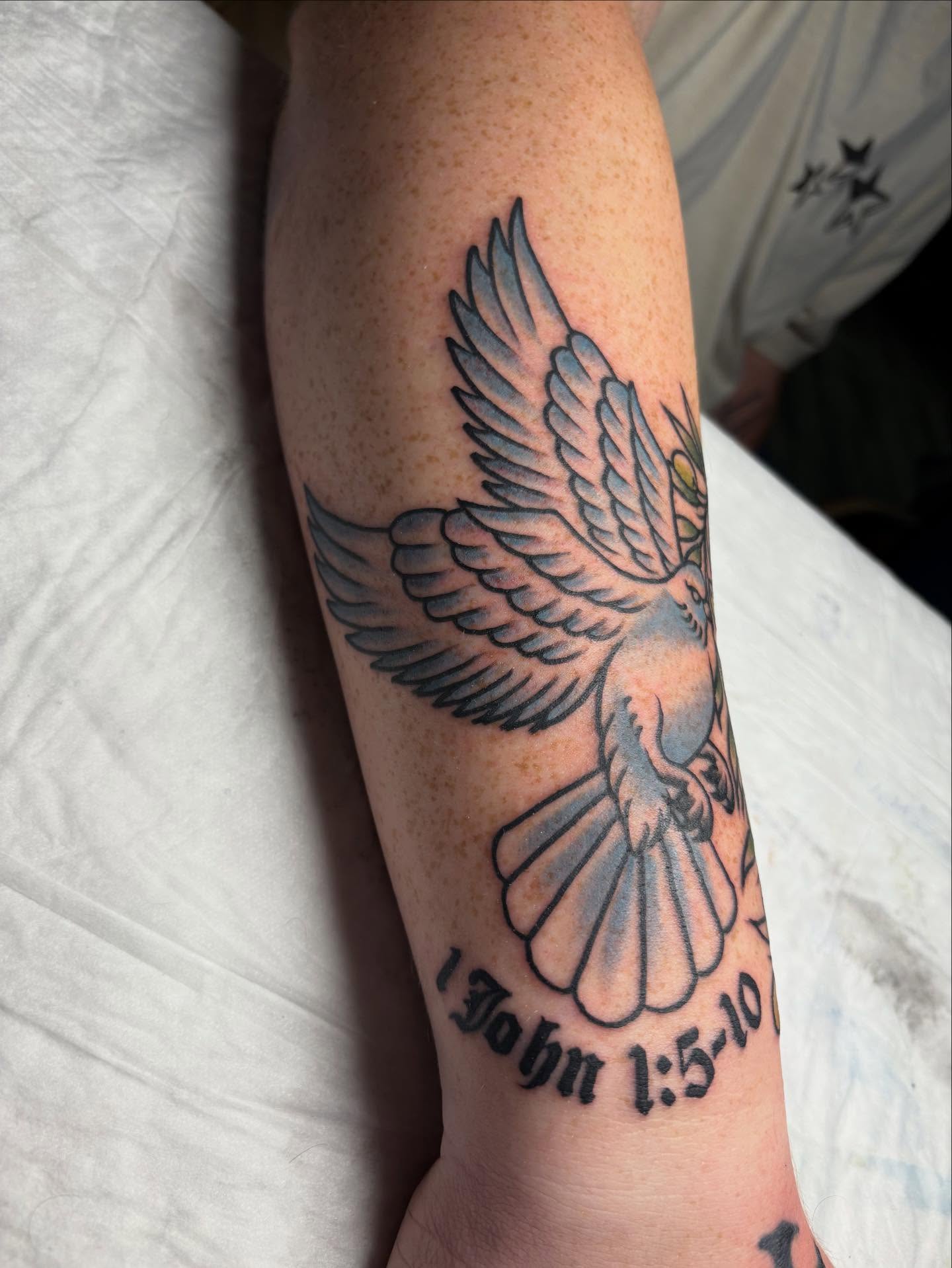 Dove realism tattoo on the forearm by gia❤️‍🔥🎲, Maryville, Tennessee