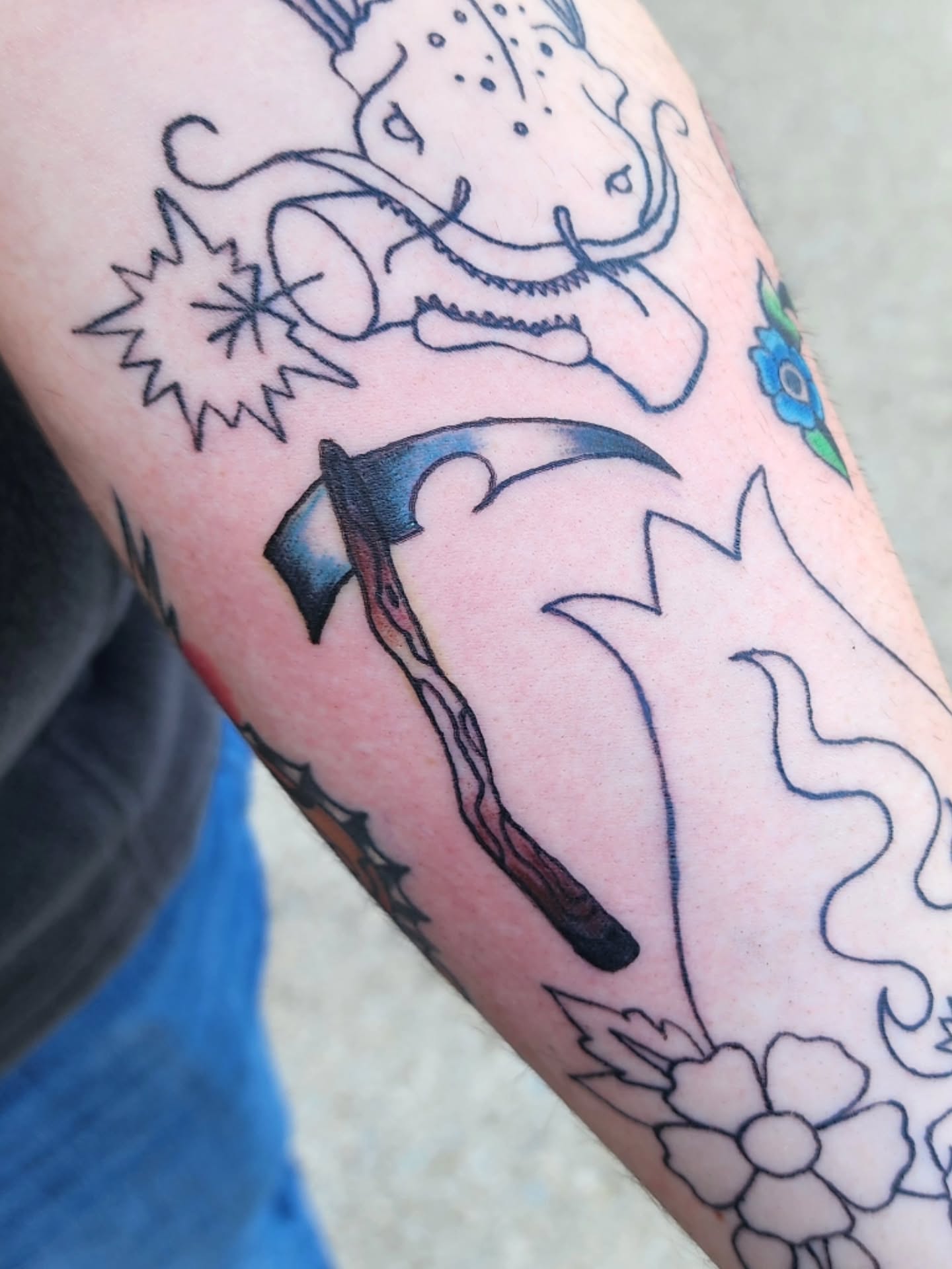 Tattoo by @bigtastytattoos — american_traditional, dotwork