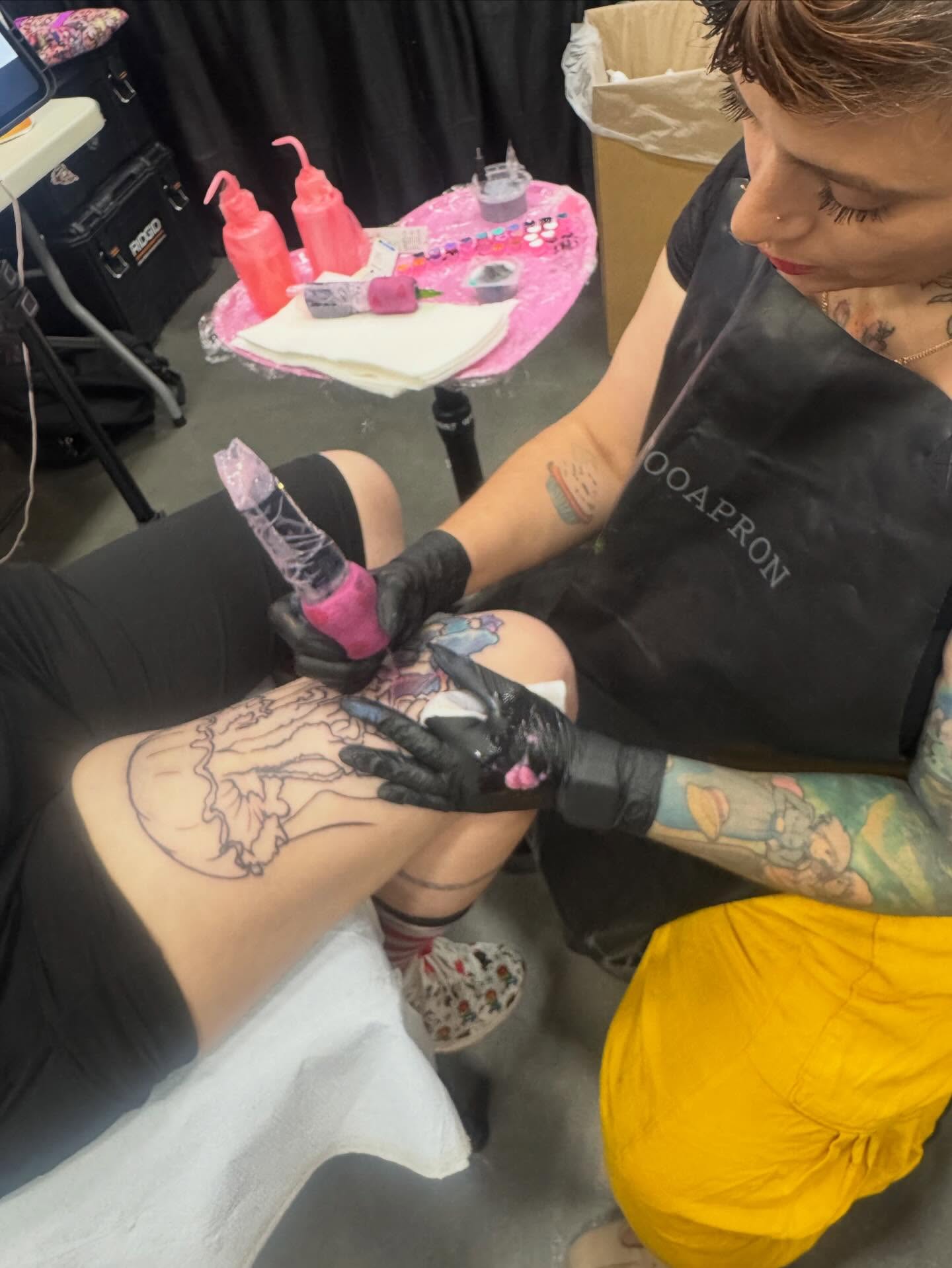 Portrait American traditional tattoo on the thigh by Paula.p.tattoos