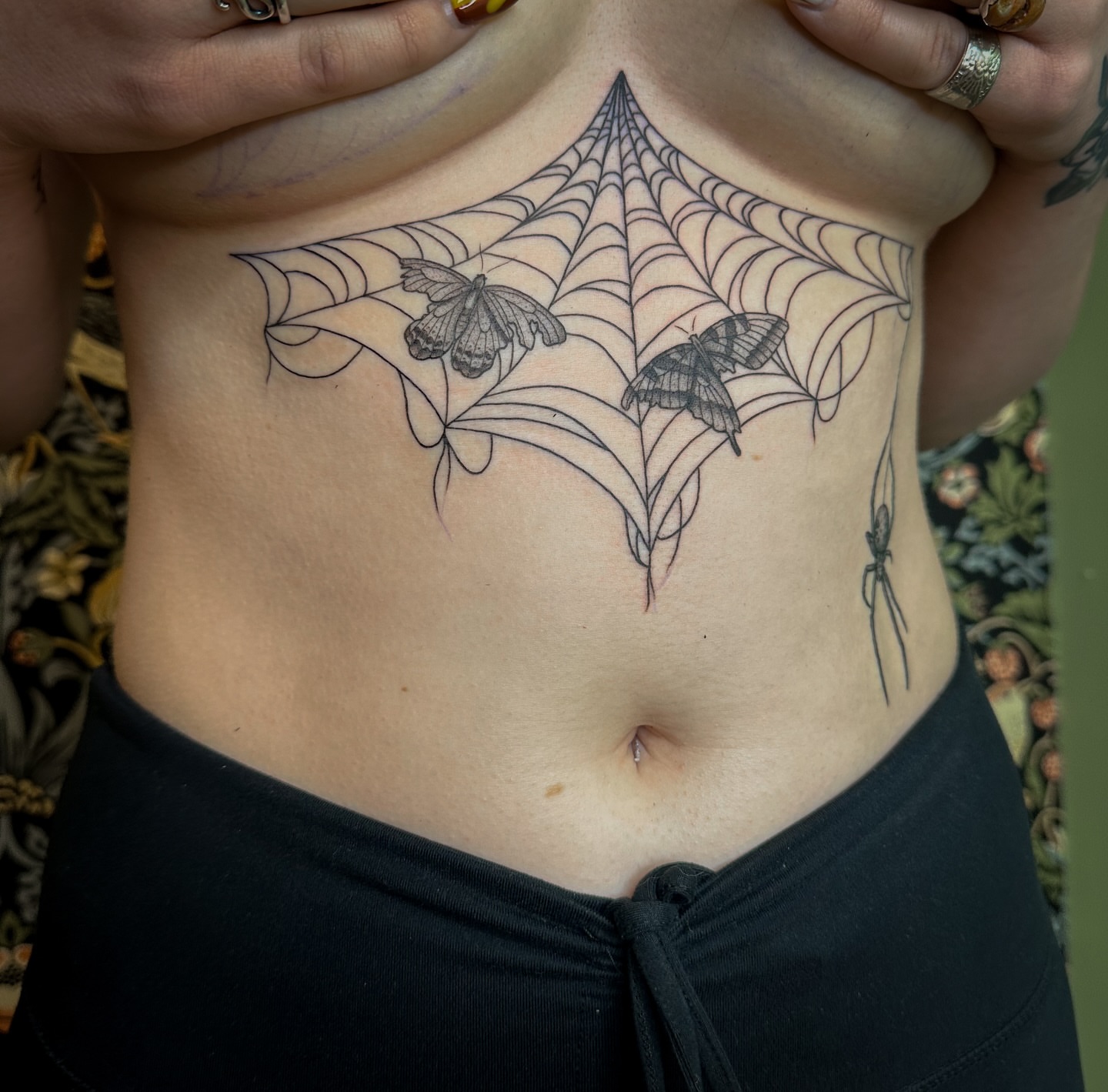 Spiderweb with butterflies black and grey tattoo on the torso by 𝑰𝒍𝒍𝒖𝒔𝒕𝒓𝒂𝒕𝒊𝒗𝒆 𝑵𝒂𝒕𝒖𝒓𝒆 𝑻𝒂𝒕𝒕𝒐𝒐 𝑨𝒓𝒕𝒊𝒔𝒕