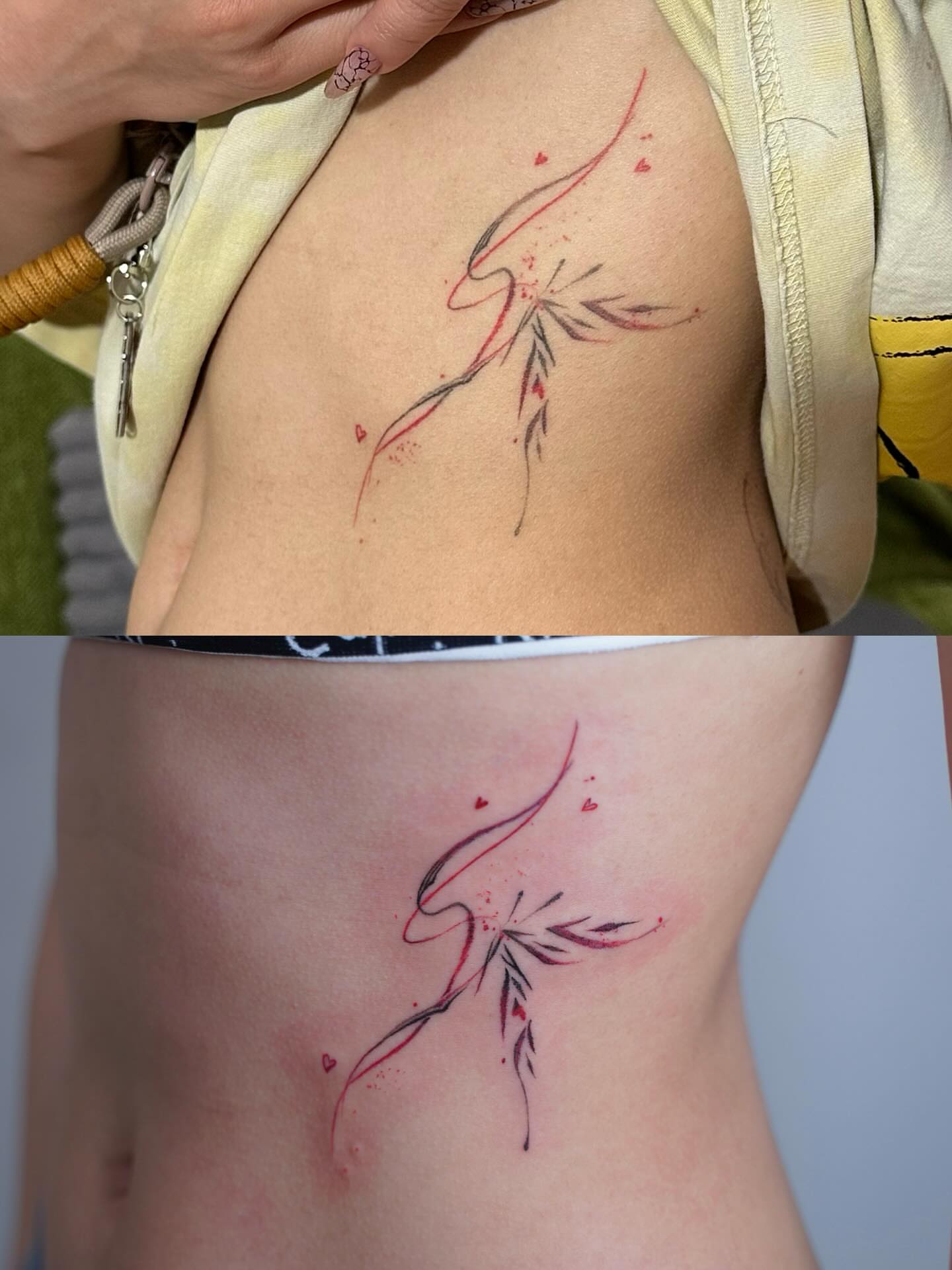 Abstract figure dotwork tattoo on the ribs by Tomato