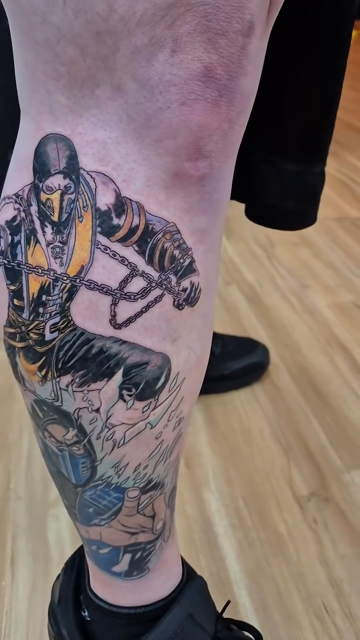 Scorpion and Sub-Zero from Mortal Kombat anime tattoo by Chris TL Jones