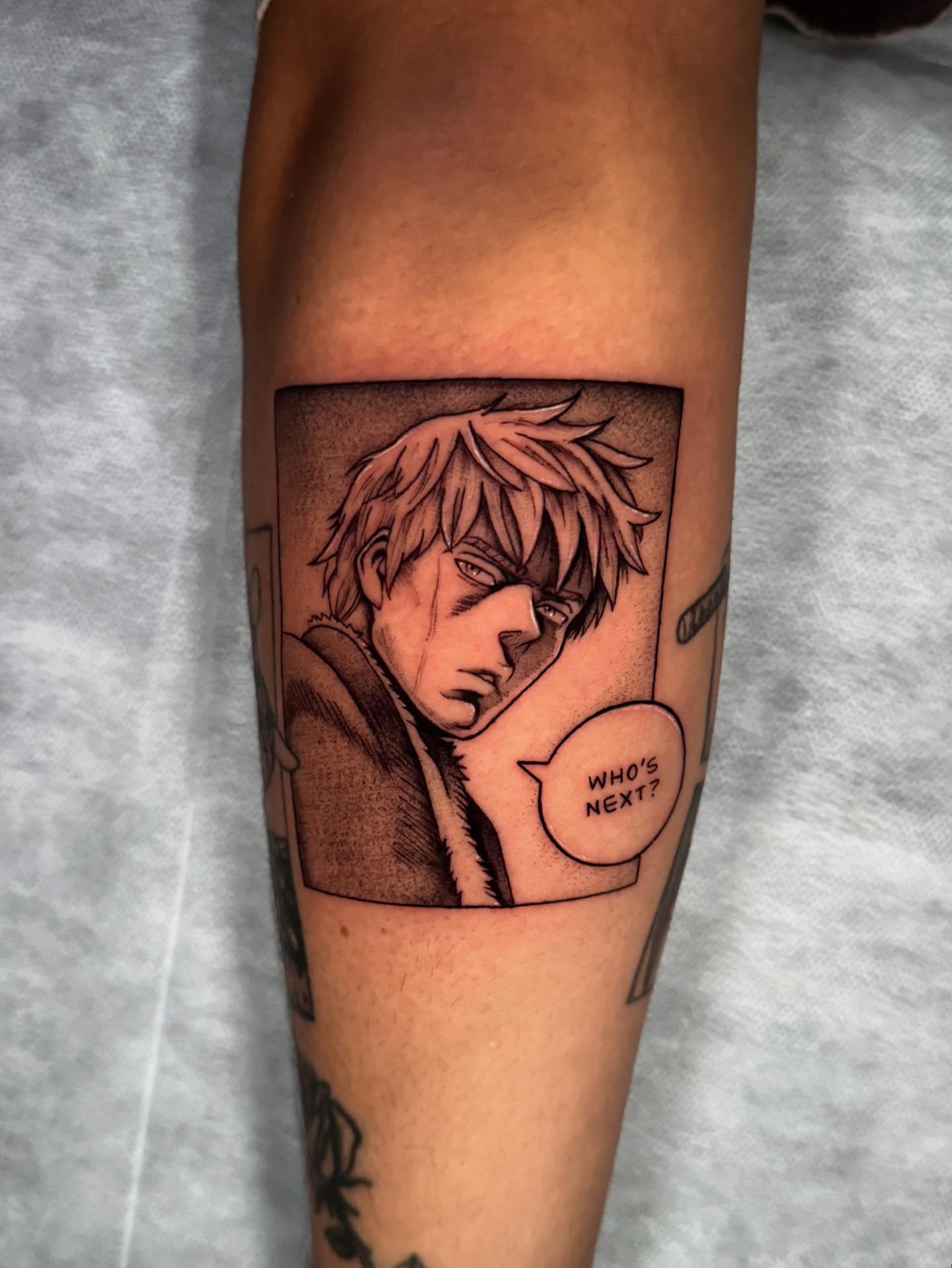 Tattoo by @hackytats — dotwork, anime