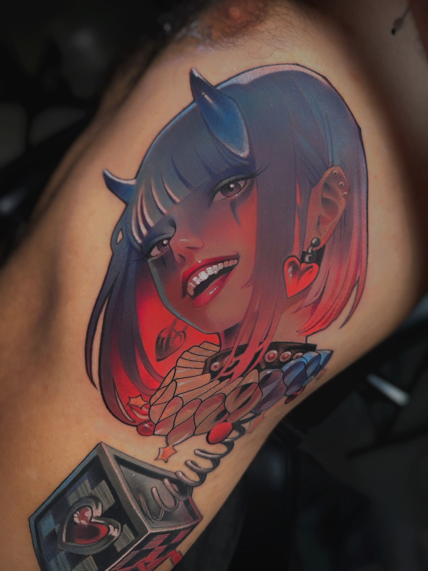 Anime character anime tattoo on the shoulder by Cheyenne Shoffner