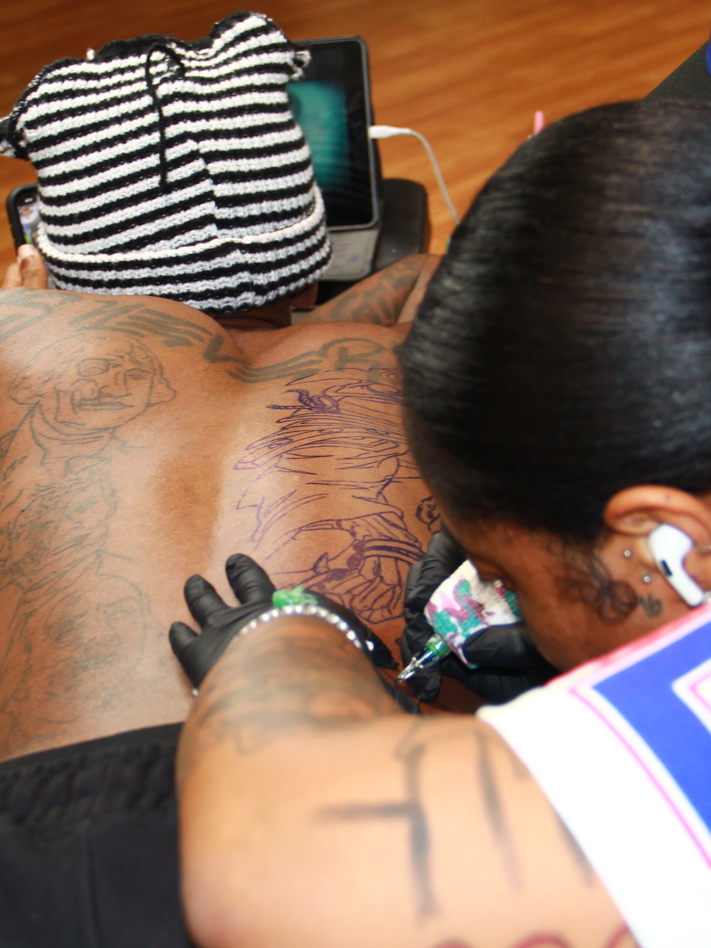 Portrait American traditional tattoo on the back by Ms Thick