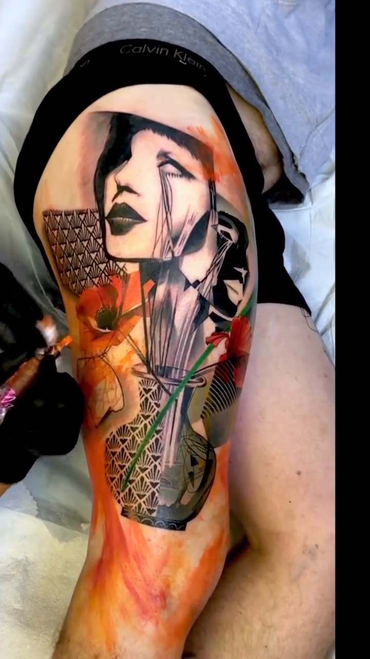 Woman with abstract elements realism tattoo by Ivana Belakova