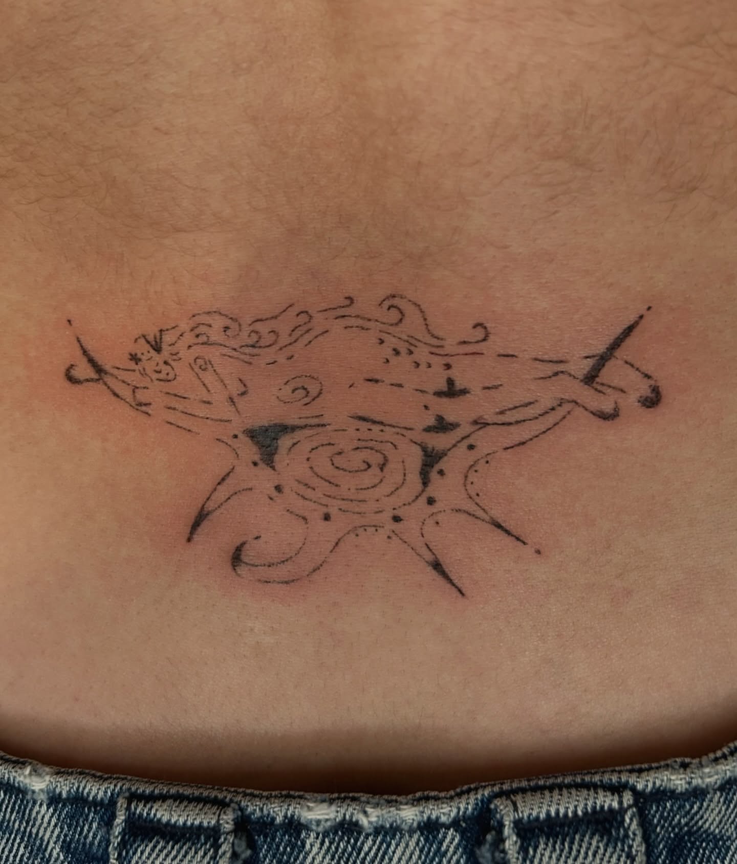 Abstract design dotwork tattoo on the chest by wanderfernfairy
