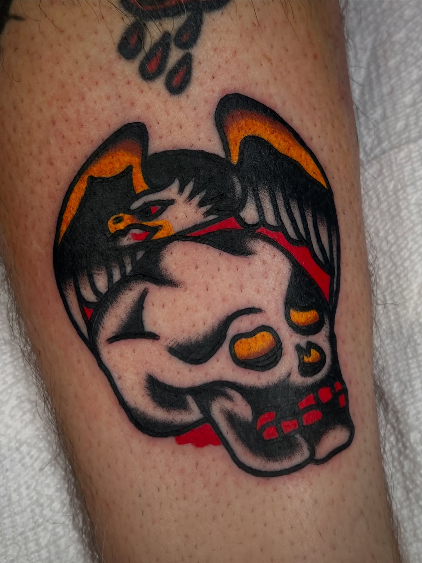 Skull with wings American traditional tattoo on the forearm by 💥Jeff Klug💥, Austin, Texas