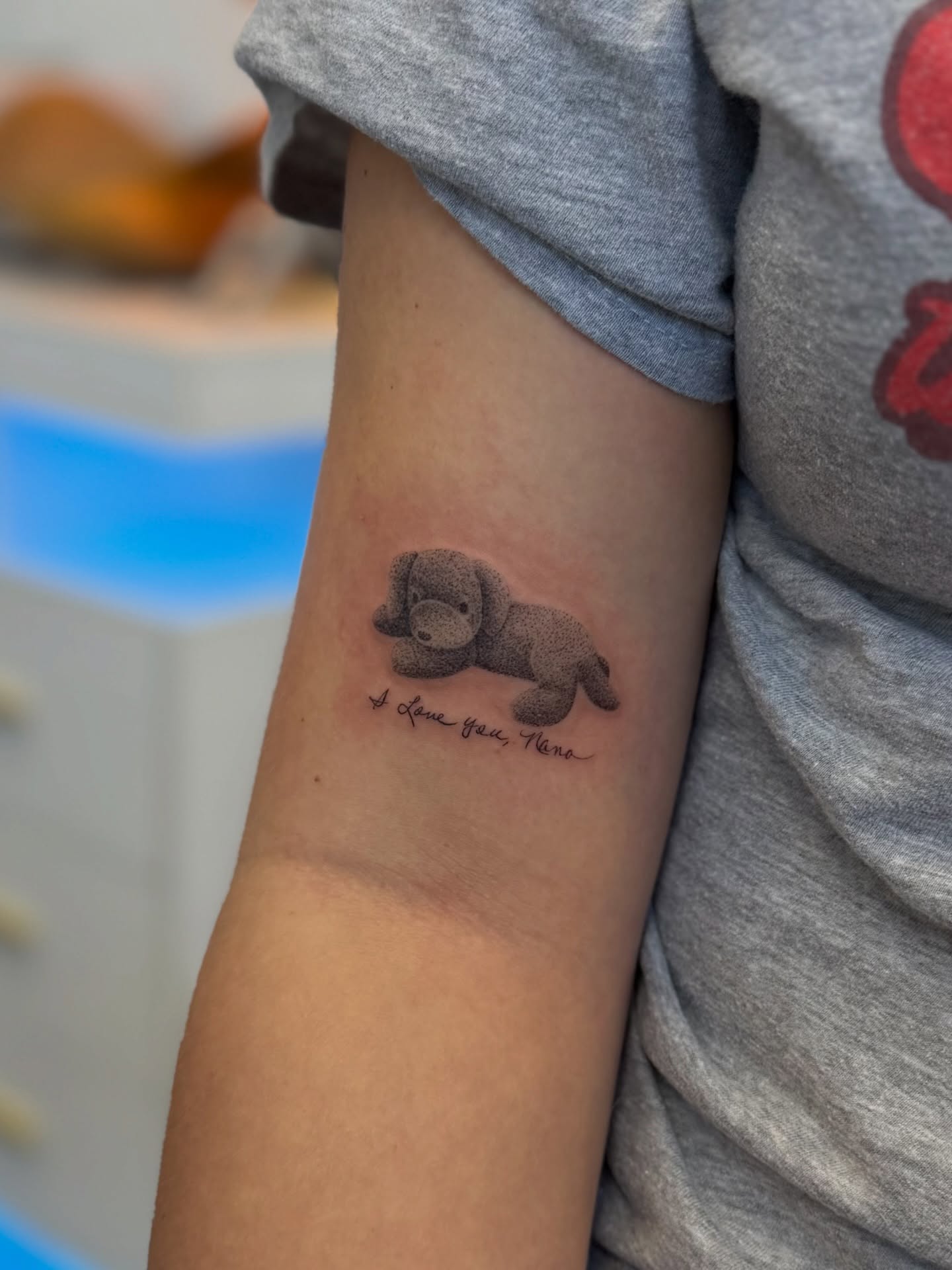 Bear dotwork tattoo on the forearm by Daniel Montoya, Charlotte, North Carolina