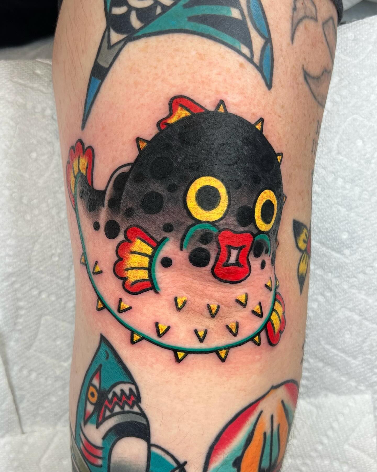 Tattoo by @crybbyink — american_traditional, dotwork