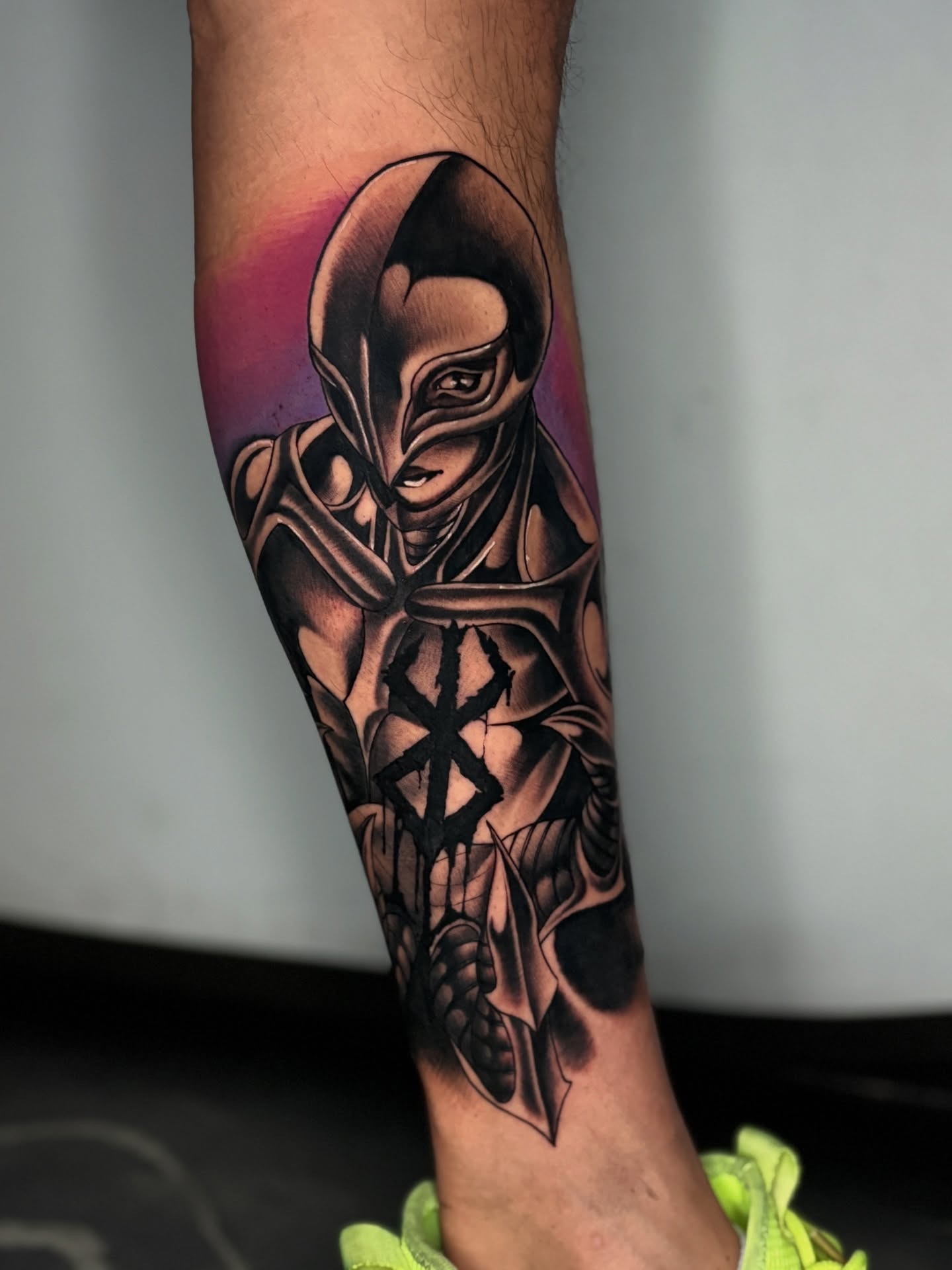 Alien warrior realism tattoo on the forearm by Morgan Martinez