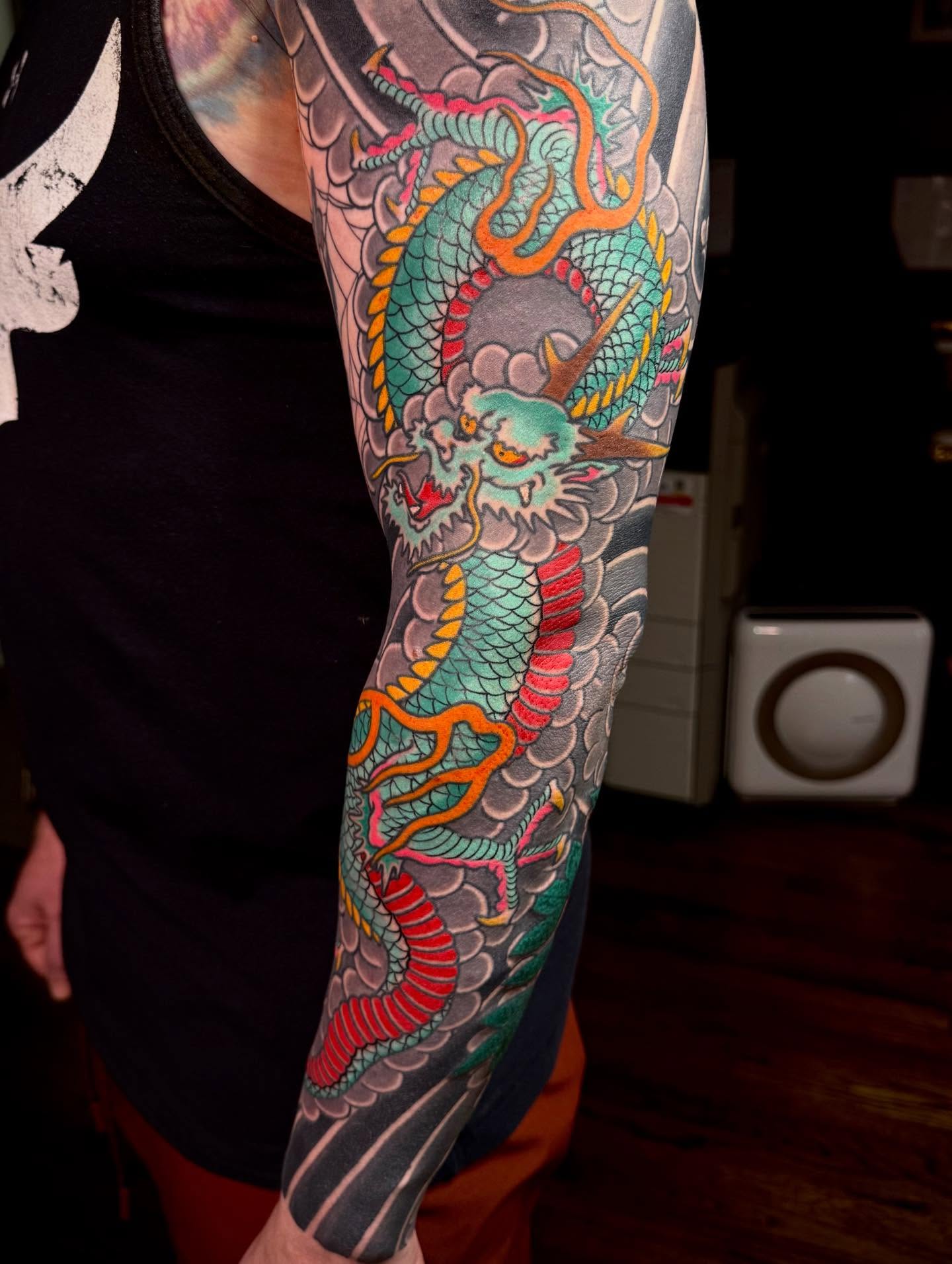 Dragon japanese irezumi tattoo on the forearm by Jason Eisenberg