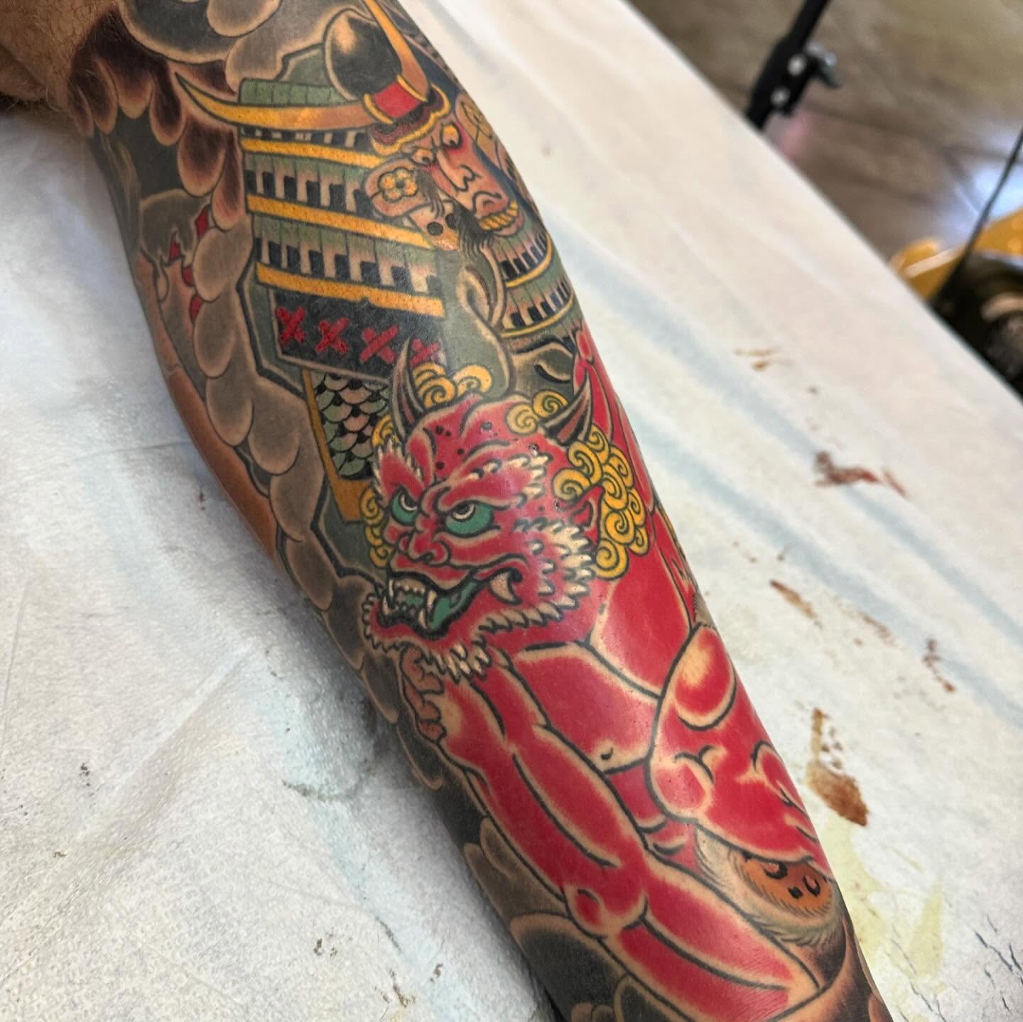 Red dragon japanese irezumi tattoo on the forearm by Tony Medellin 7X9X