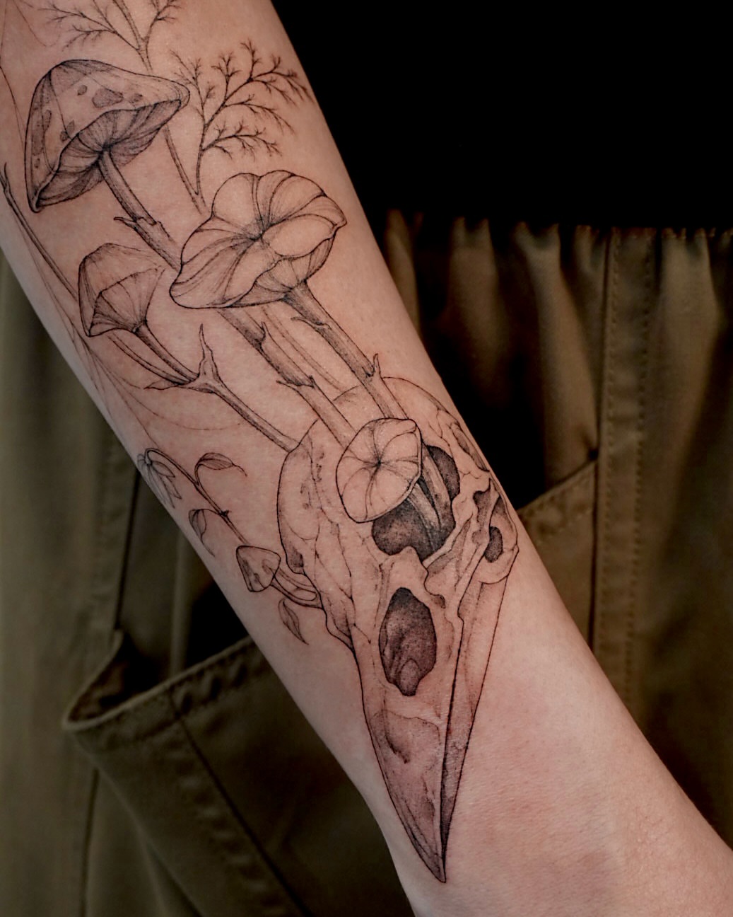 Mushroom skull realism tattoo on the forearm by Hyn[hin]