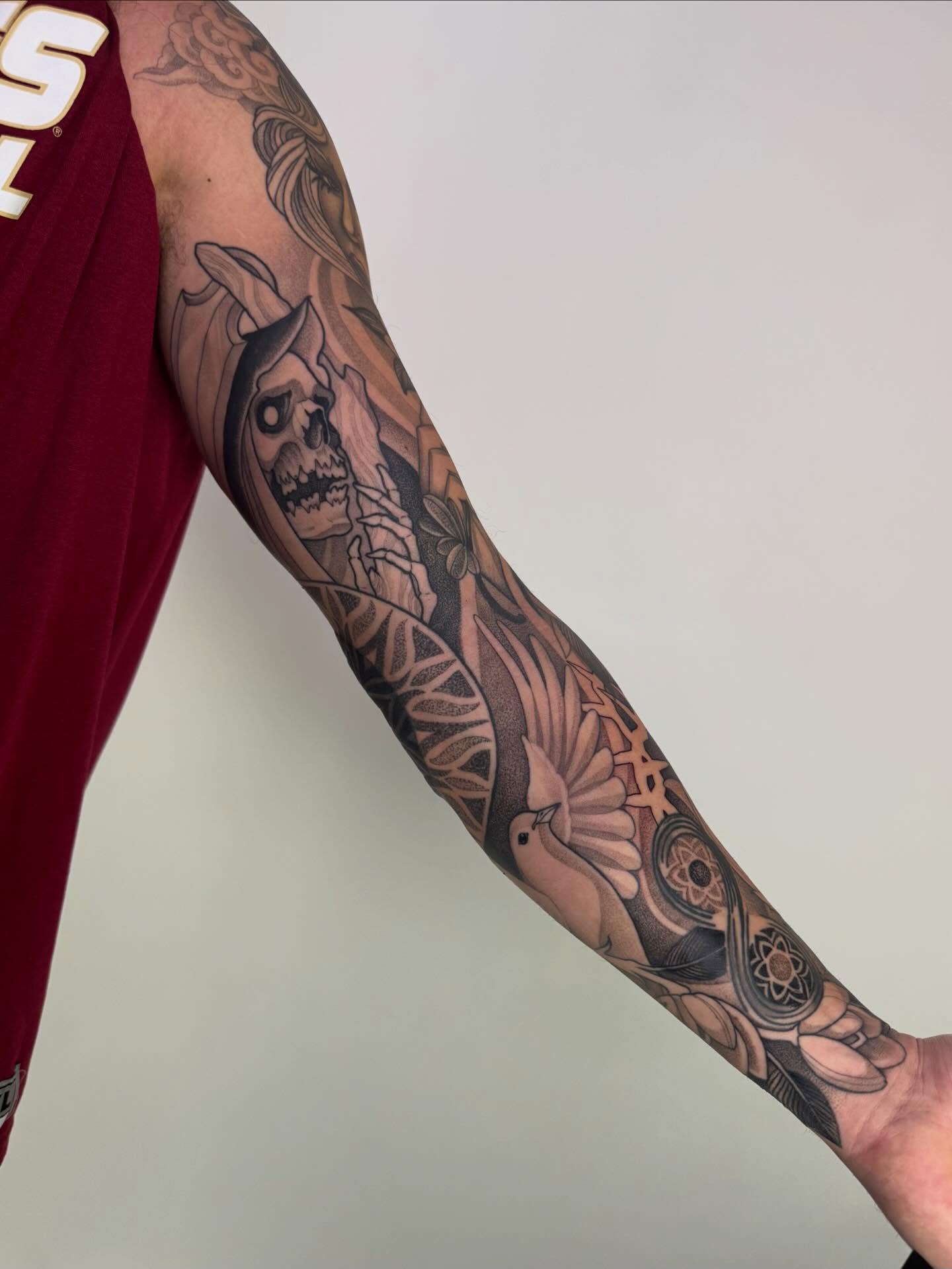 Tattoo by @tannerminocktattoos — black_and_grey, geometric