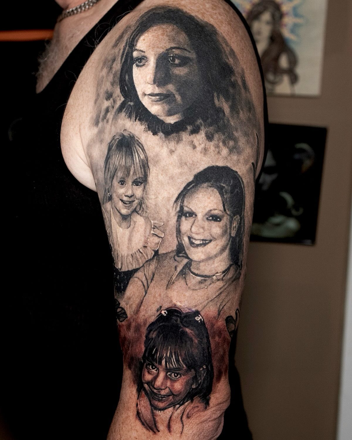 Family portrait realism tattoo on the upper arm by Realistic tattoos in Minneapolis, MN, Minneapolis, Minnesota