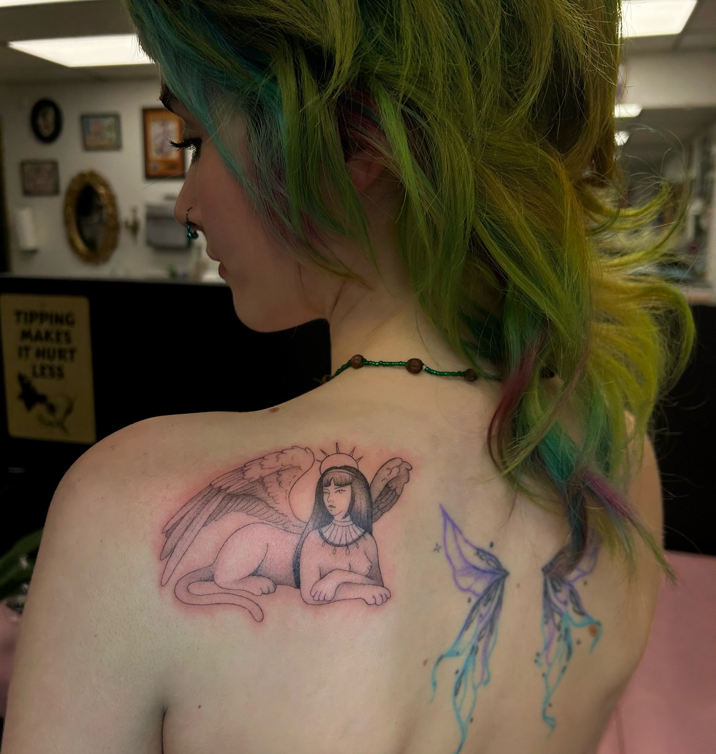 Angel with cat realism tattoo on the back by alyssa jade ⭐️