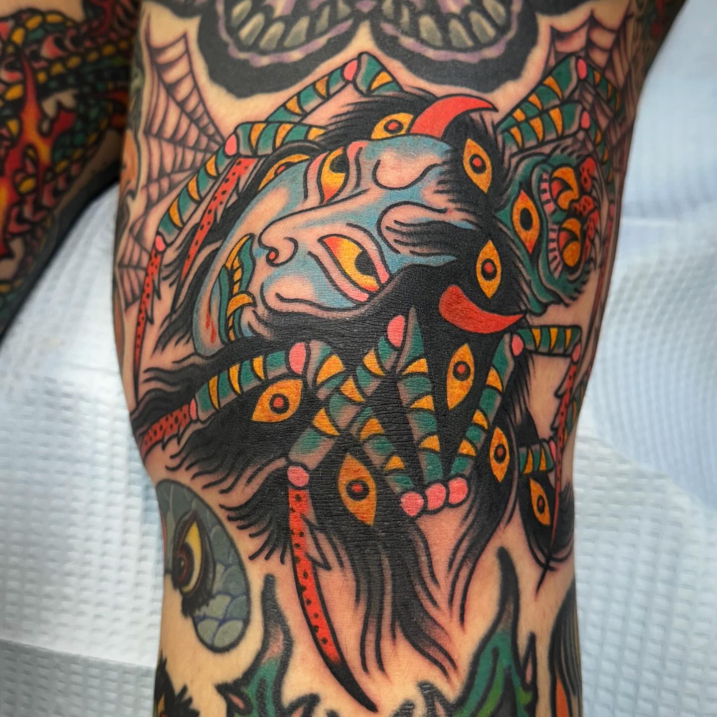 Lion American traditional tattoo on the forearm by Nathan Rohrbacher, Nashville, Tennessee