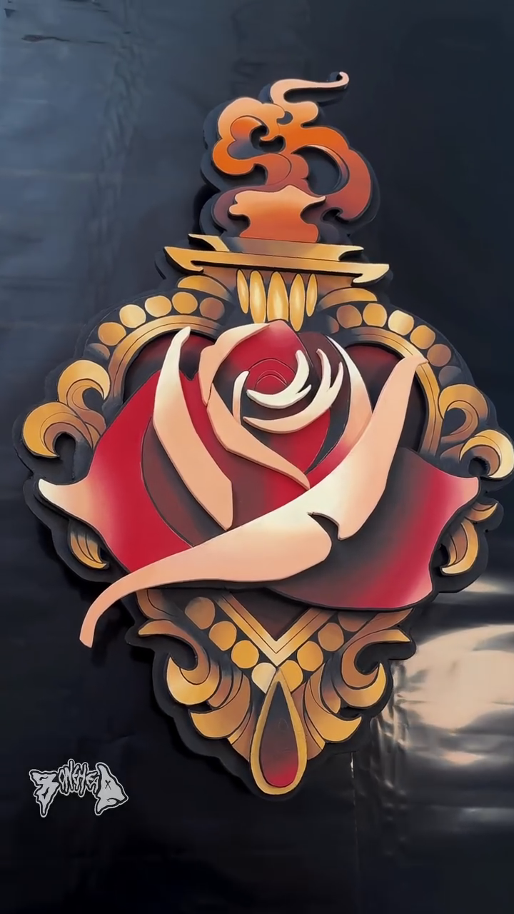 Rose in ornate frame neo-traditional tattoo by 𝕭 𝖔 𝖓 𝖊 𝖍 𝖊 𝖆 𝖉