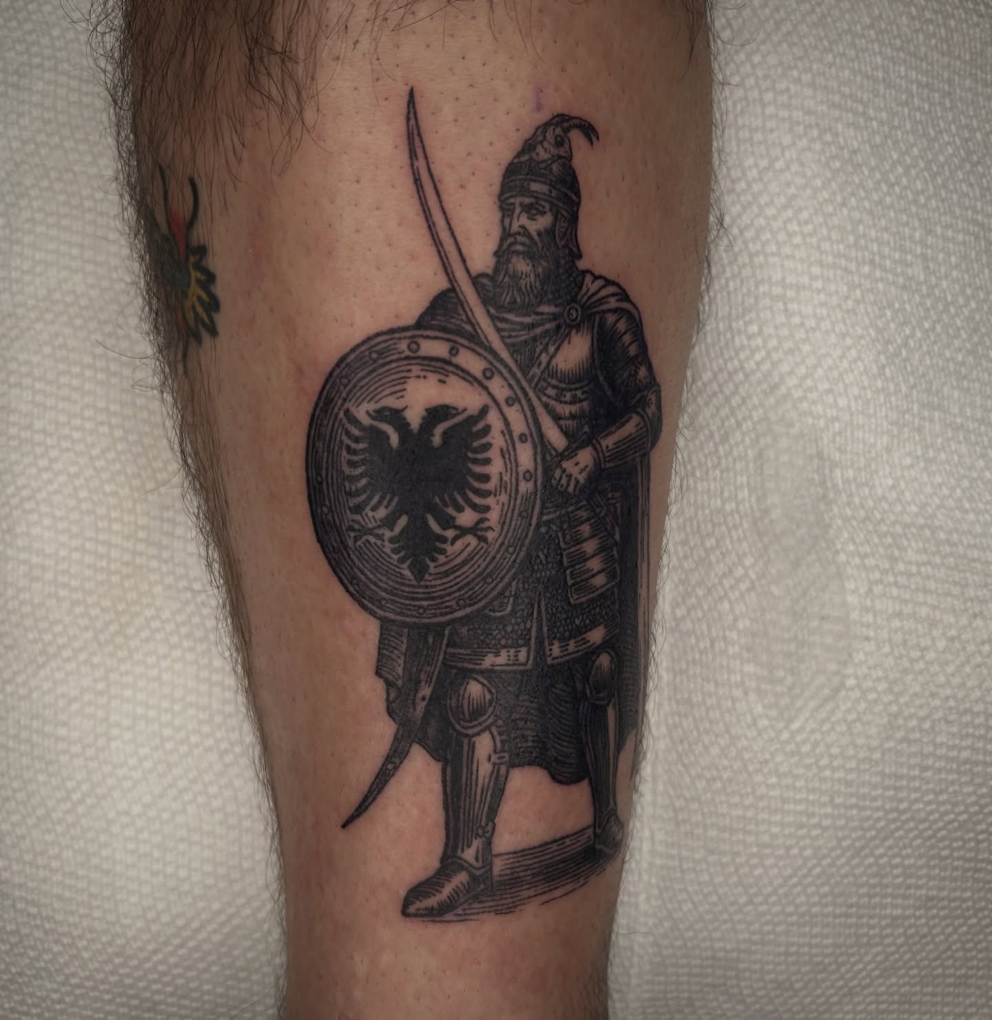 Medieval warrior realism tattoo on the forearm by Austin C Pratt-Fusari