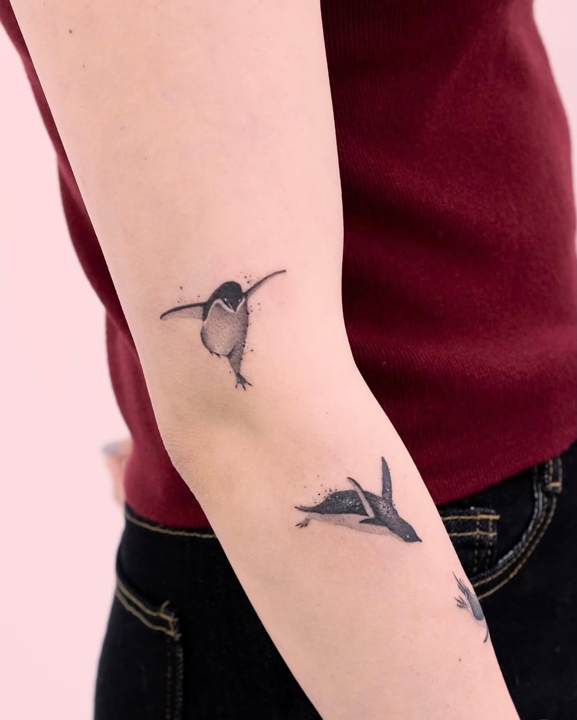 Penguin dotwork tattoo on the forearm by Tattooist hea
