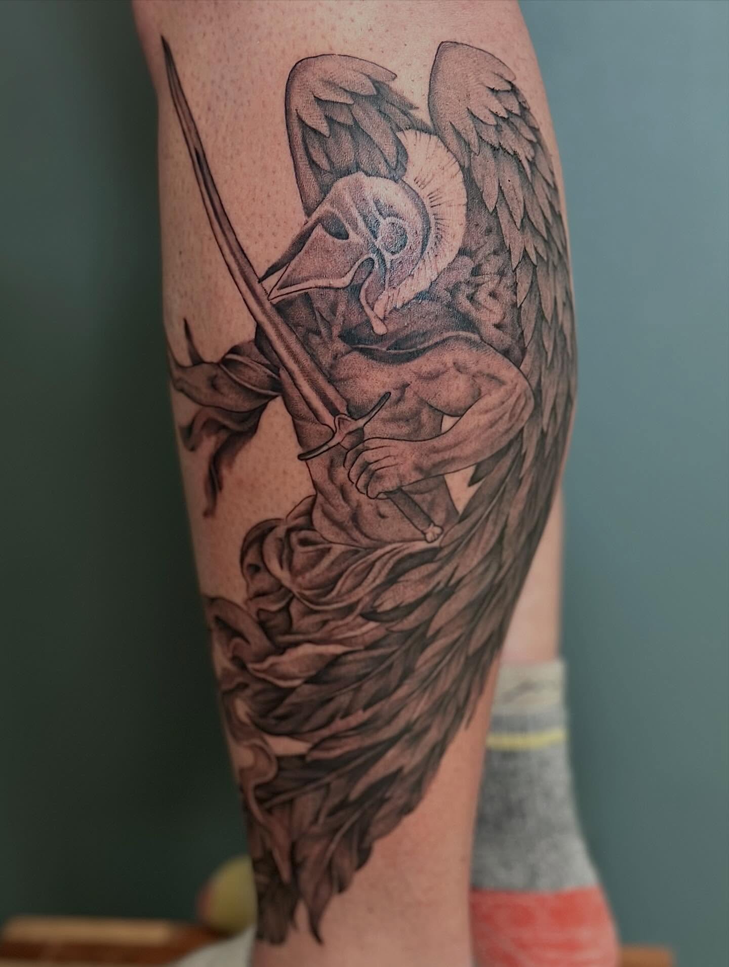 Winged warrior realism tattoo on the forearm by Sarah Margaret