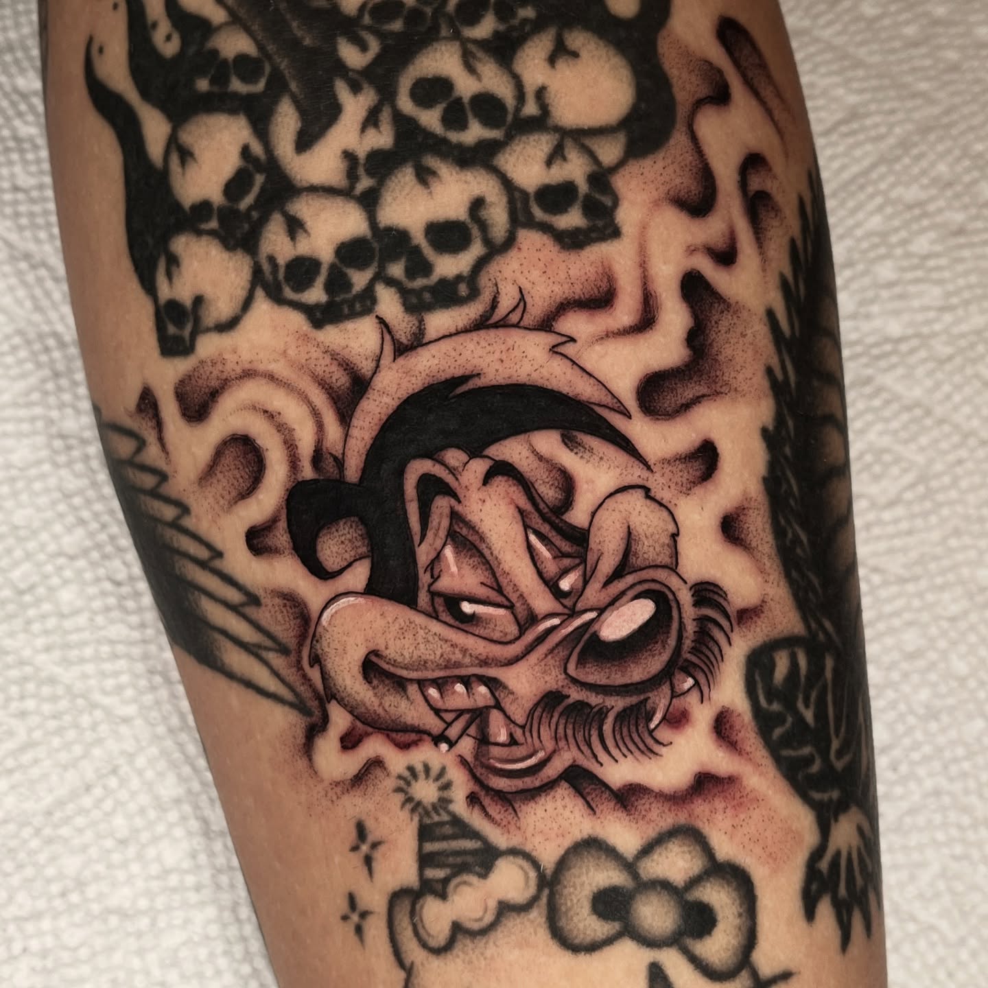 Demon skull American traditional tattoo on the forearm by Jesus Pieces