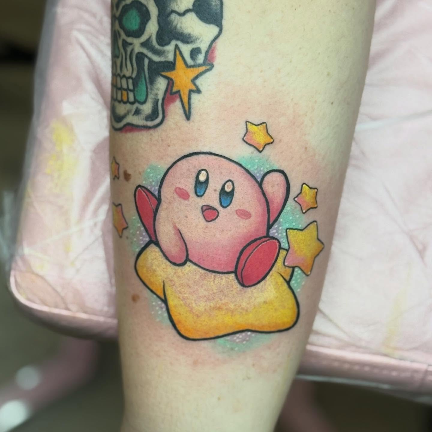 Kirby new school tattoo on the forearm by Bry