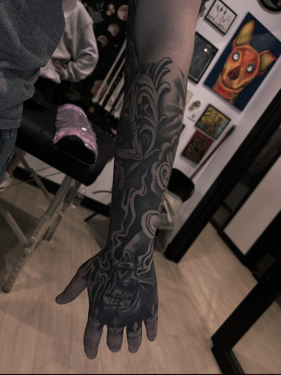 Skull and flame realism tattoo on the forearm by Anna Nicole Thomas