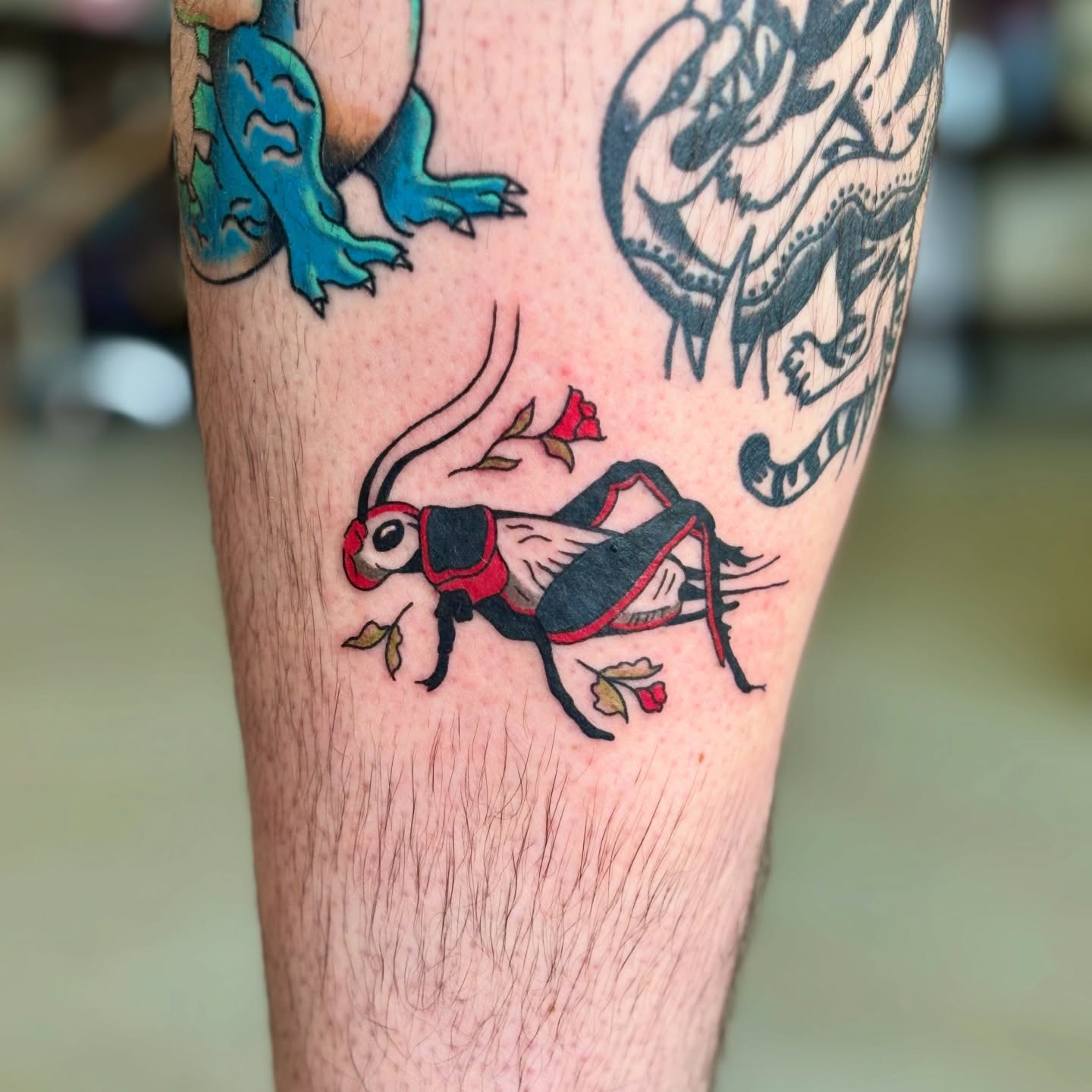 Insect American traditional tattoo on the forearm by Kate Behr 🌱