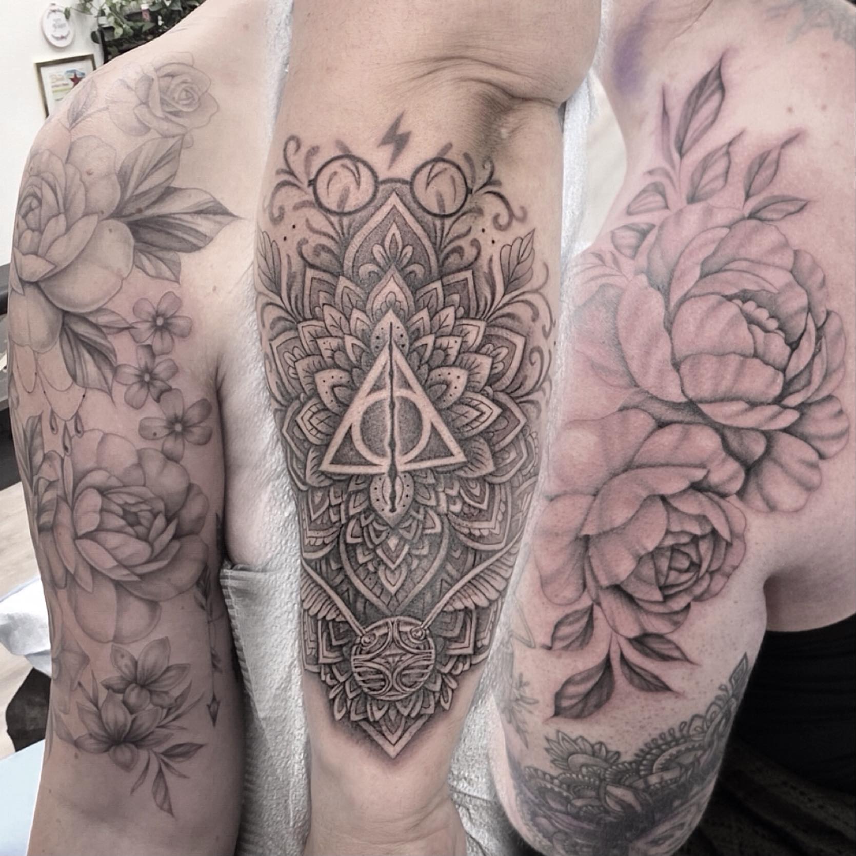 Tattoo by @paige.nicole.tattoos — geometric, black_and_grey