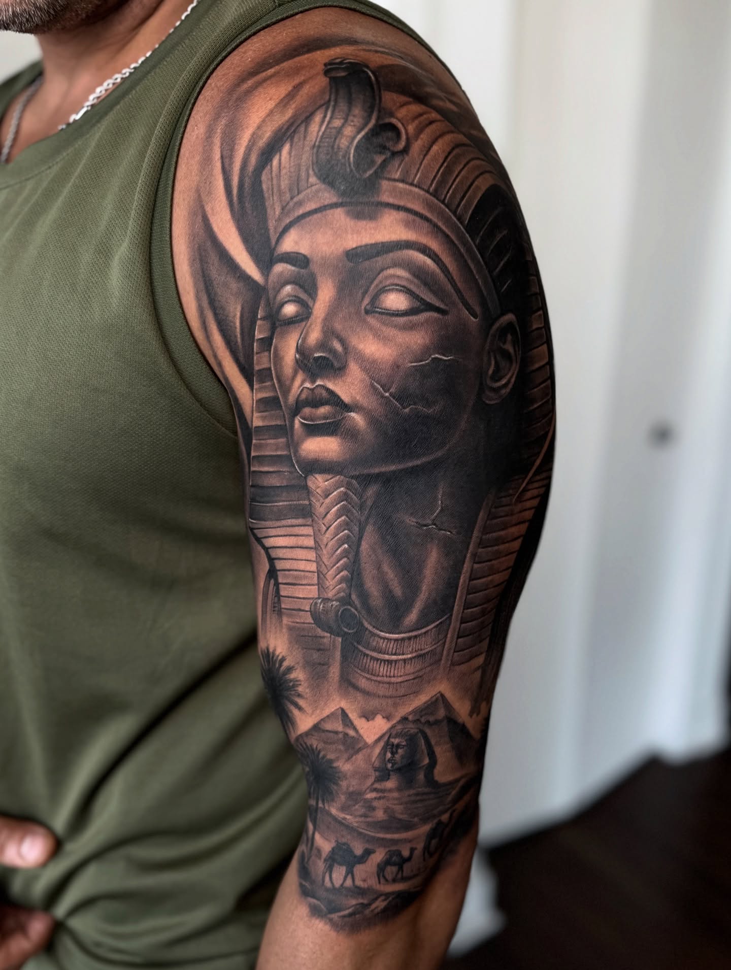 Pharaoh realism tattoo on the forearm by Montreal Tattoo Artist