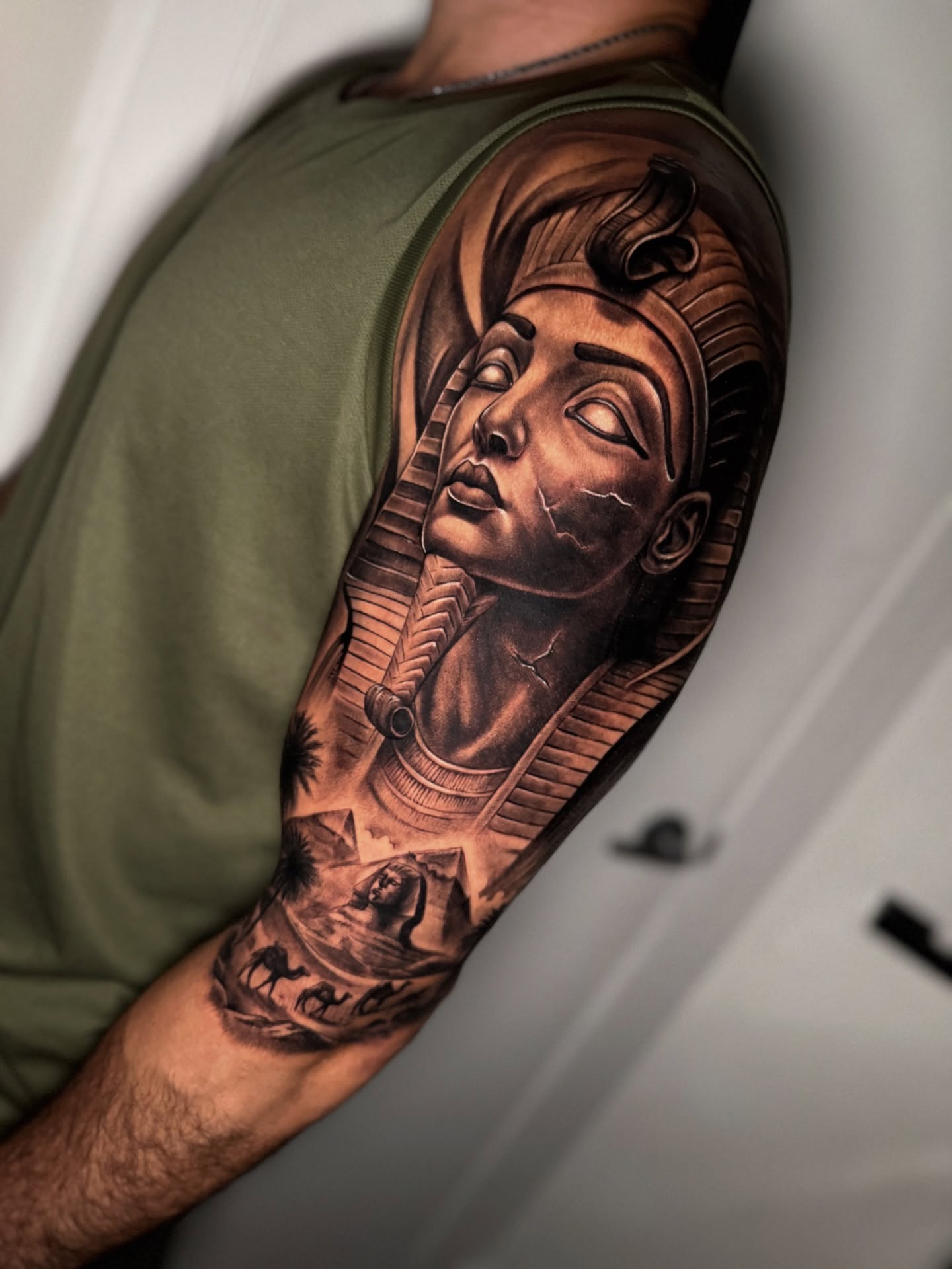 Pharaoh realism tattoo on the forearm by Montreal Tattoo Artist