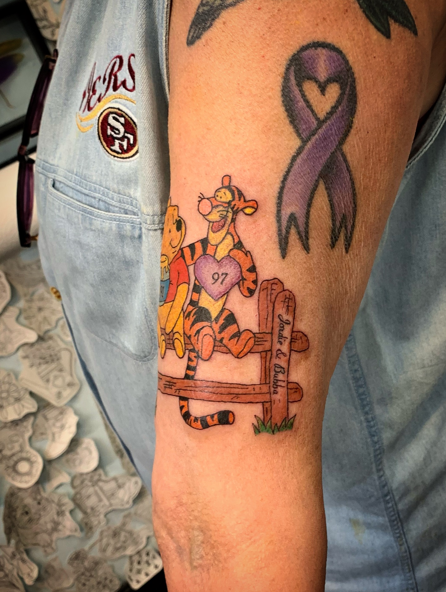 Tigger and Pooh illustrative tattoo on the forearm by Laura