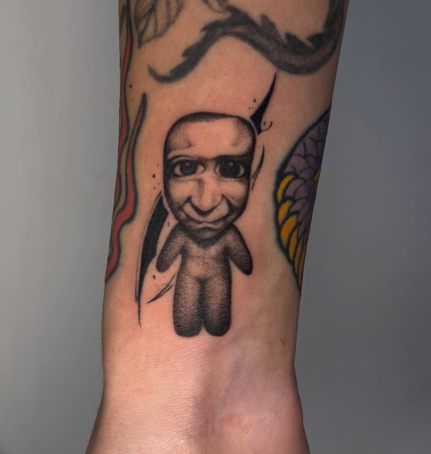 Monkey dotwork tattoo on the forearm by Claire Litsey