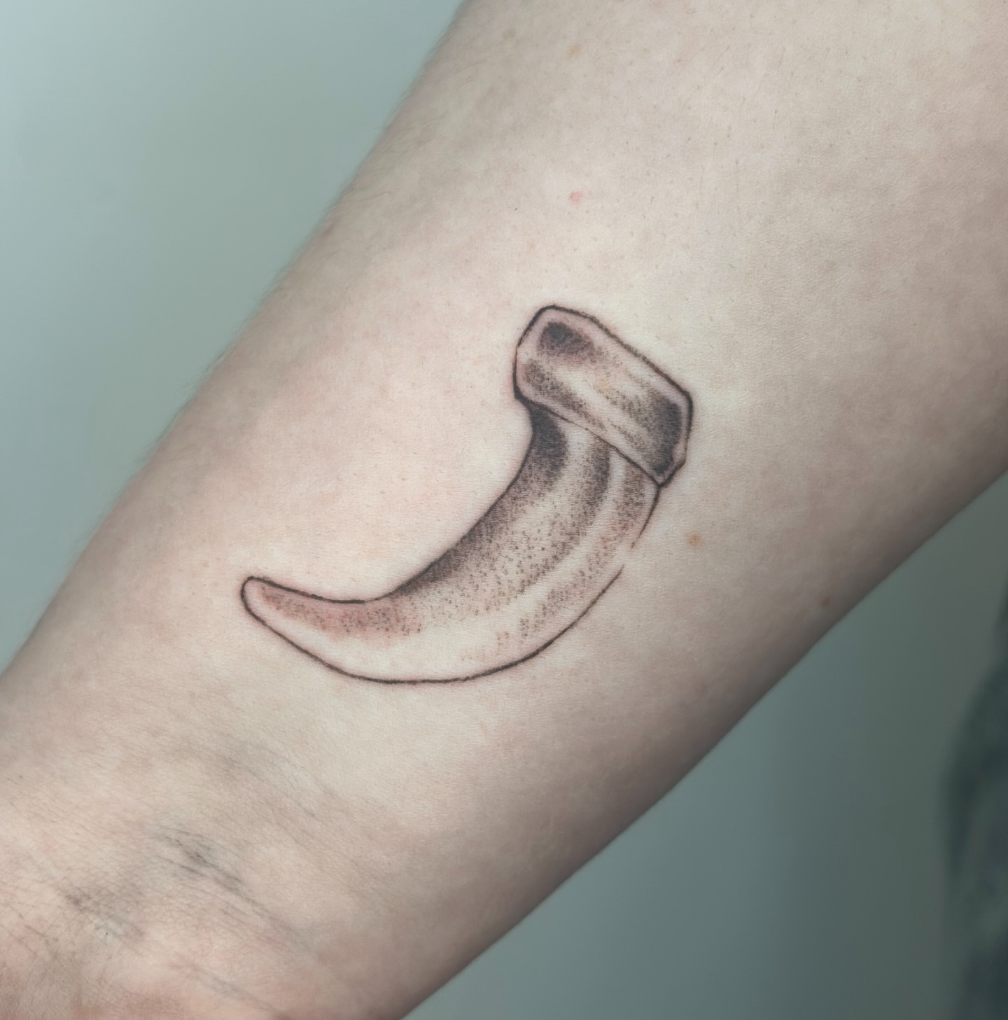 Banana black and grey tattoo on the forearm by edie ☆ kansas tattoo artist, Lawrence, Kansas
