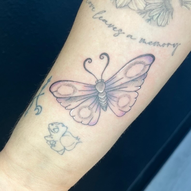 Butterfly dotwork tattoo on the forearm by LooSid