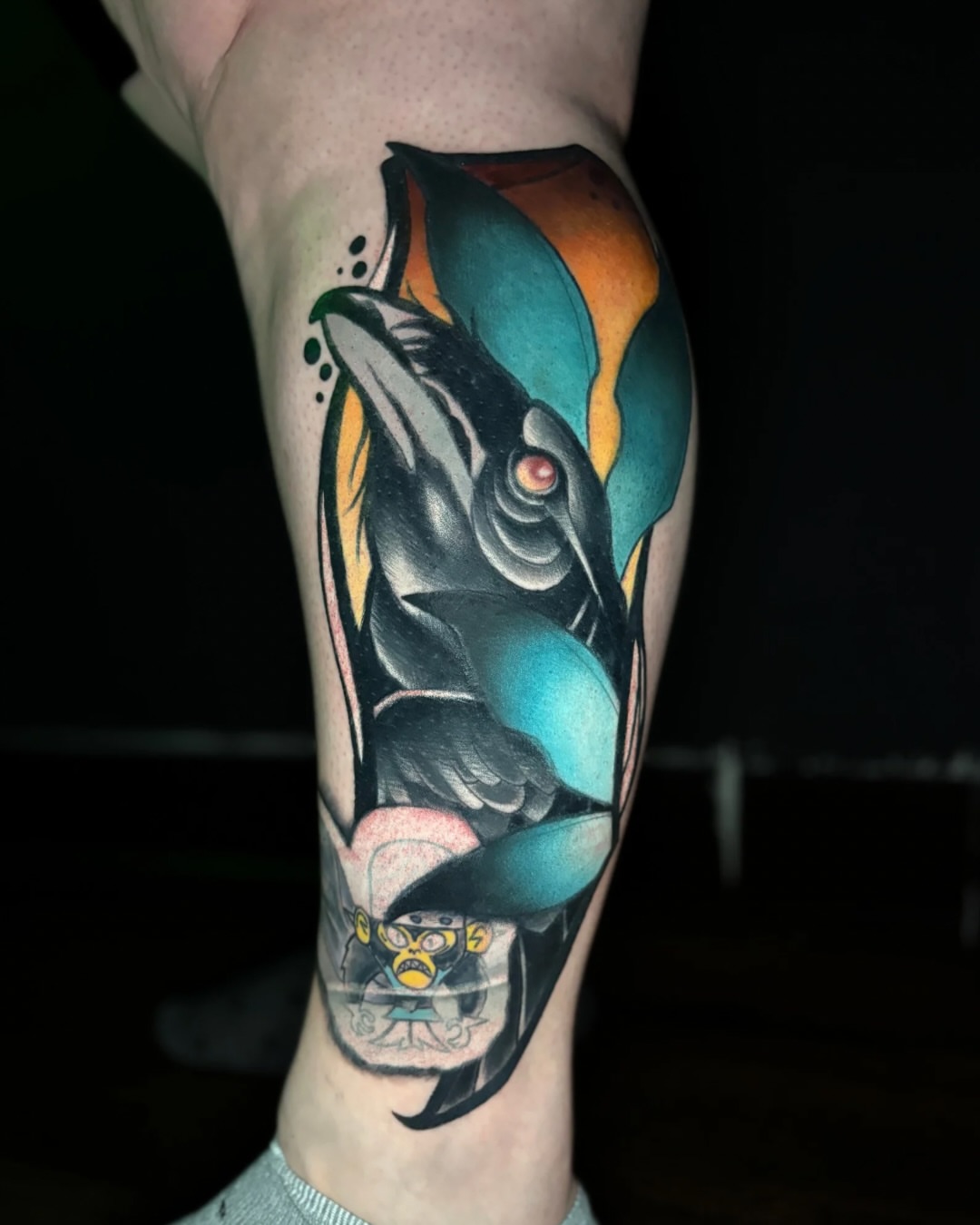 Crow American traditional tattoo on the forearm by Brian Overholt