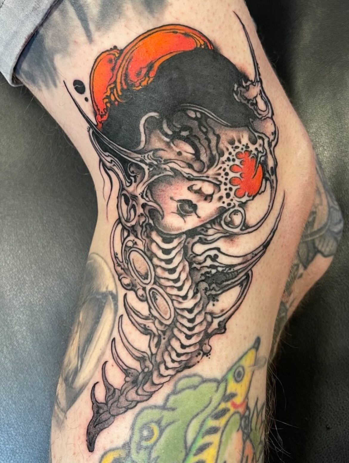 Abstract creature dotwork tattoo on the forearm by Billy Haines