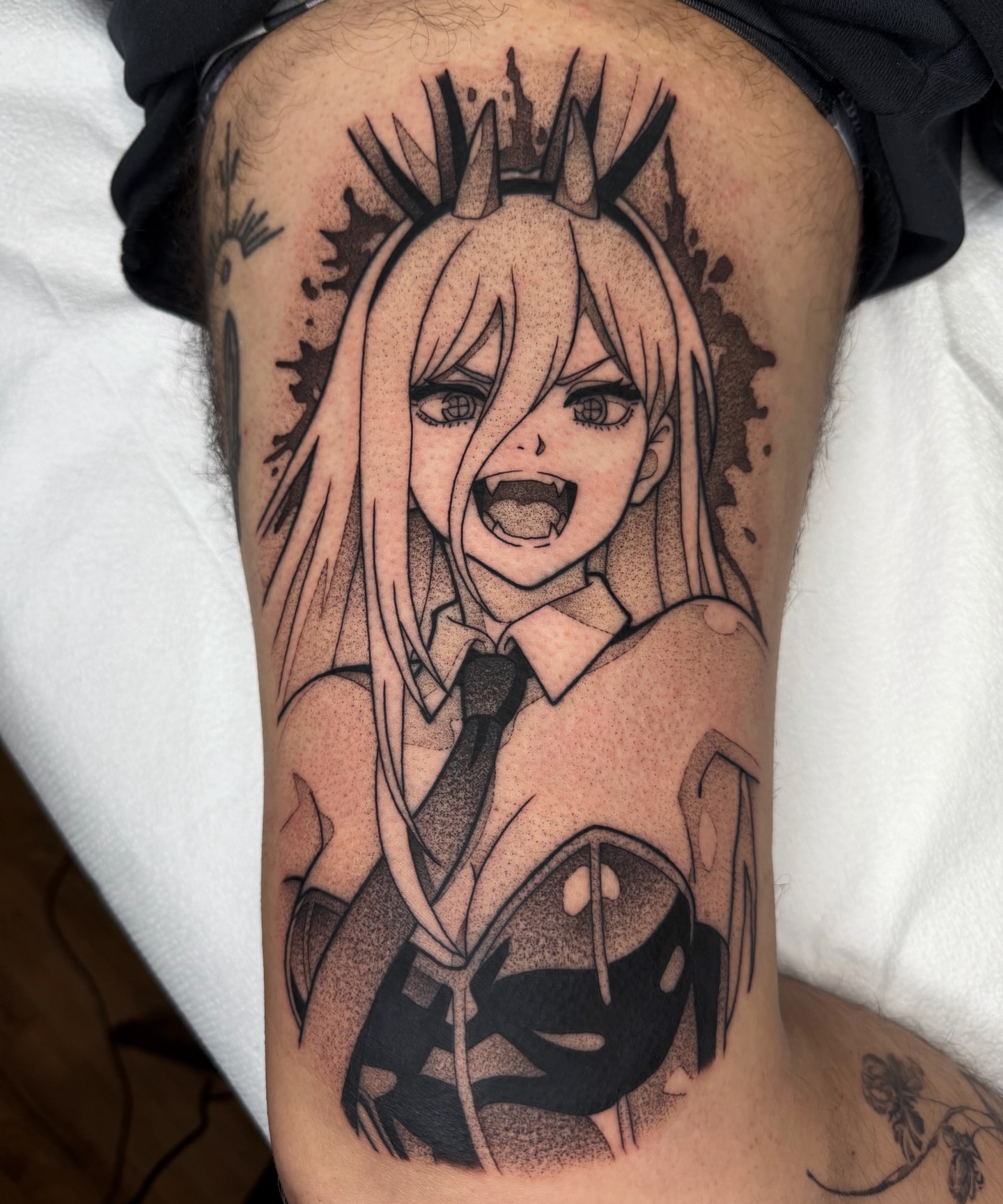 Tattoo by @z__tattoos — dotwork, anime
