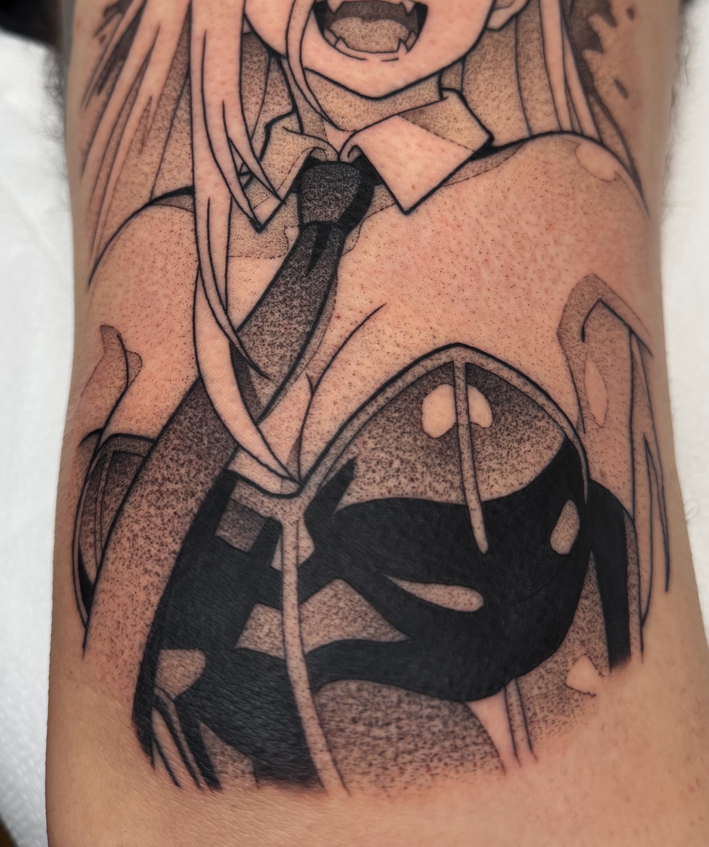 Tattoo by @z__tattoos — dotwork, anime