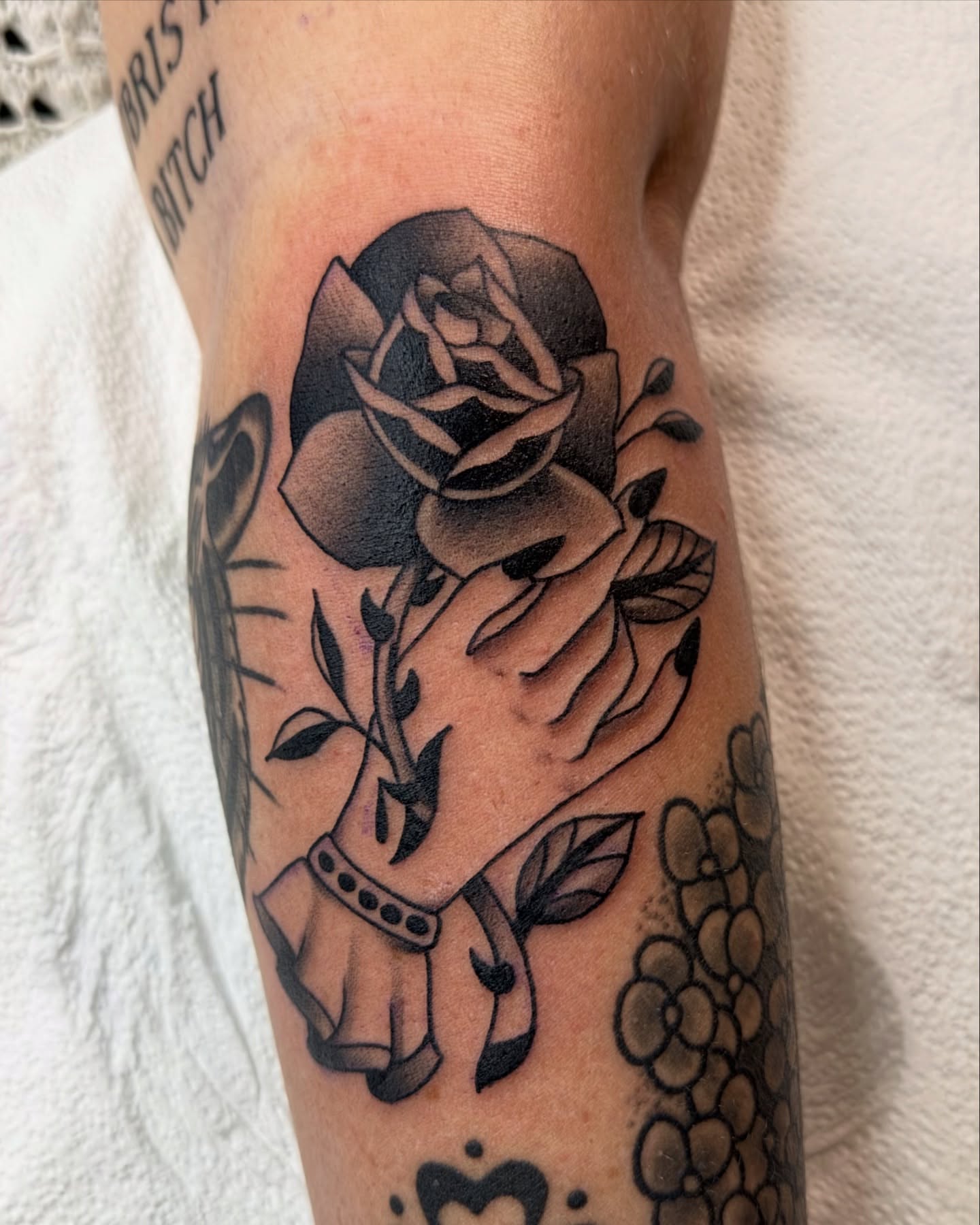Tattoo by @ghostbunnytattoos — american_traditional, black_and_grey