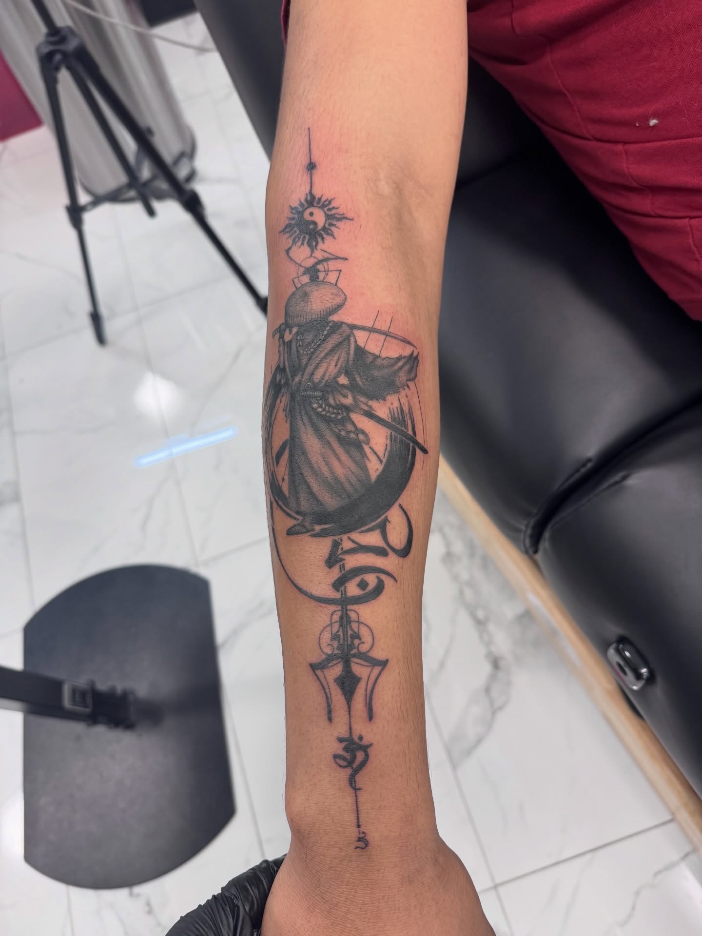 Samurai warrior black and grey tattoo on the forearm by utah tattoo artist