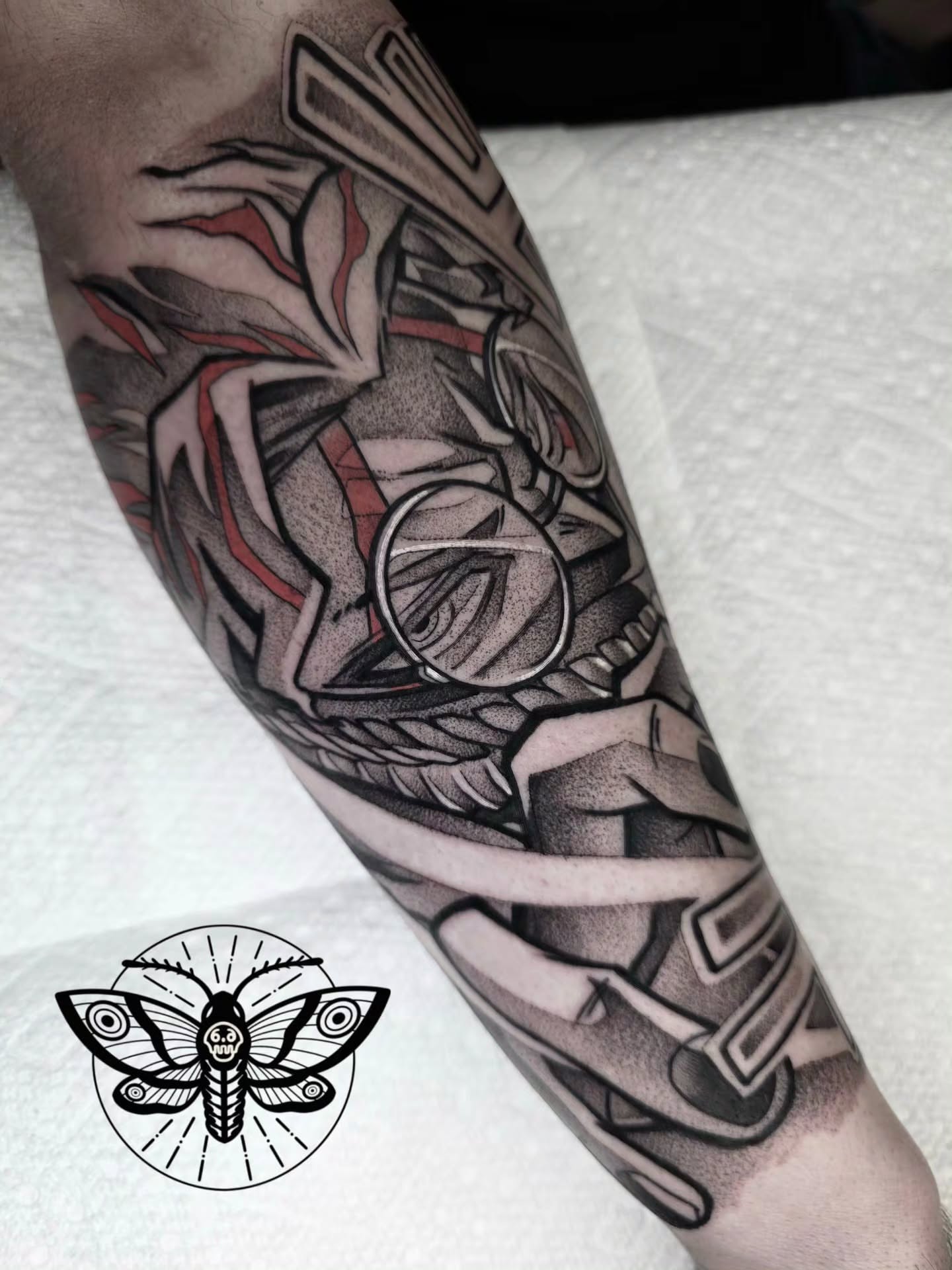 Geometric abstract geometric tattoo on the forearm by Danny, San Luis Obispo, California