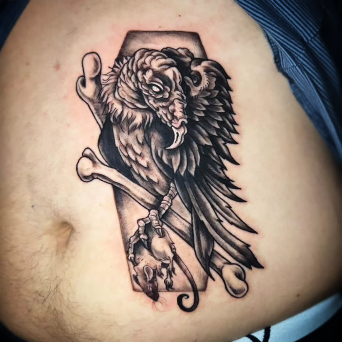 Tattoo by @ladymonsterfacetattoos — black_and_grey