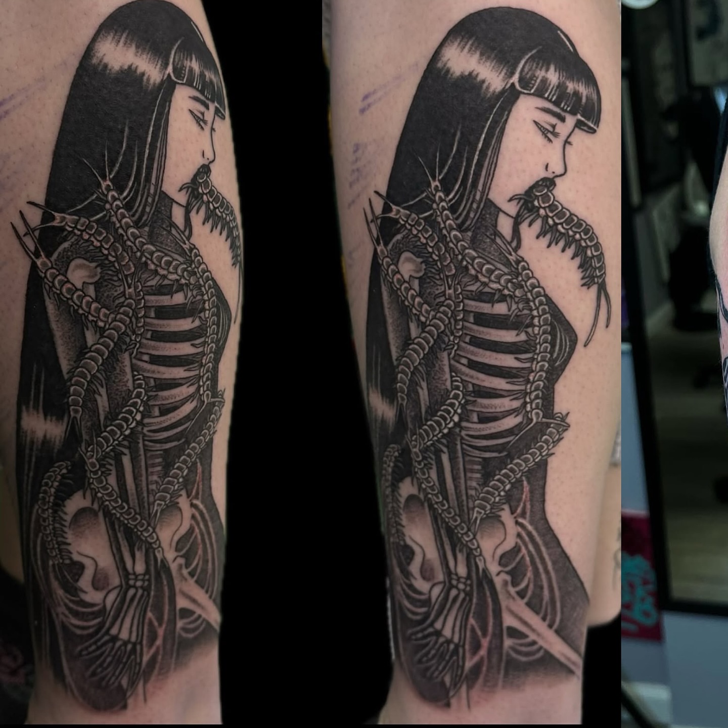 Woman with centipedes realism tattoo on the forearm by Eva, Matawan, New Jersey